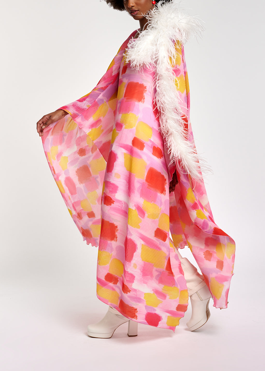 Pink and yellow pissé maxi-length kaftan dress RE—SSENTIEL | Essentiel second hand