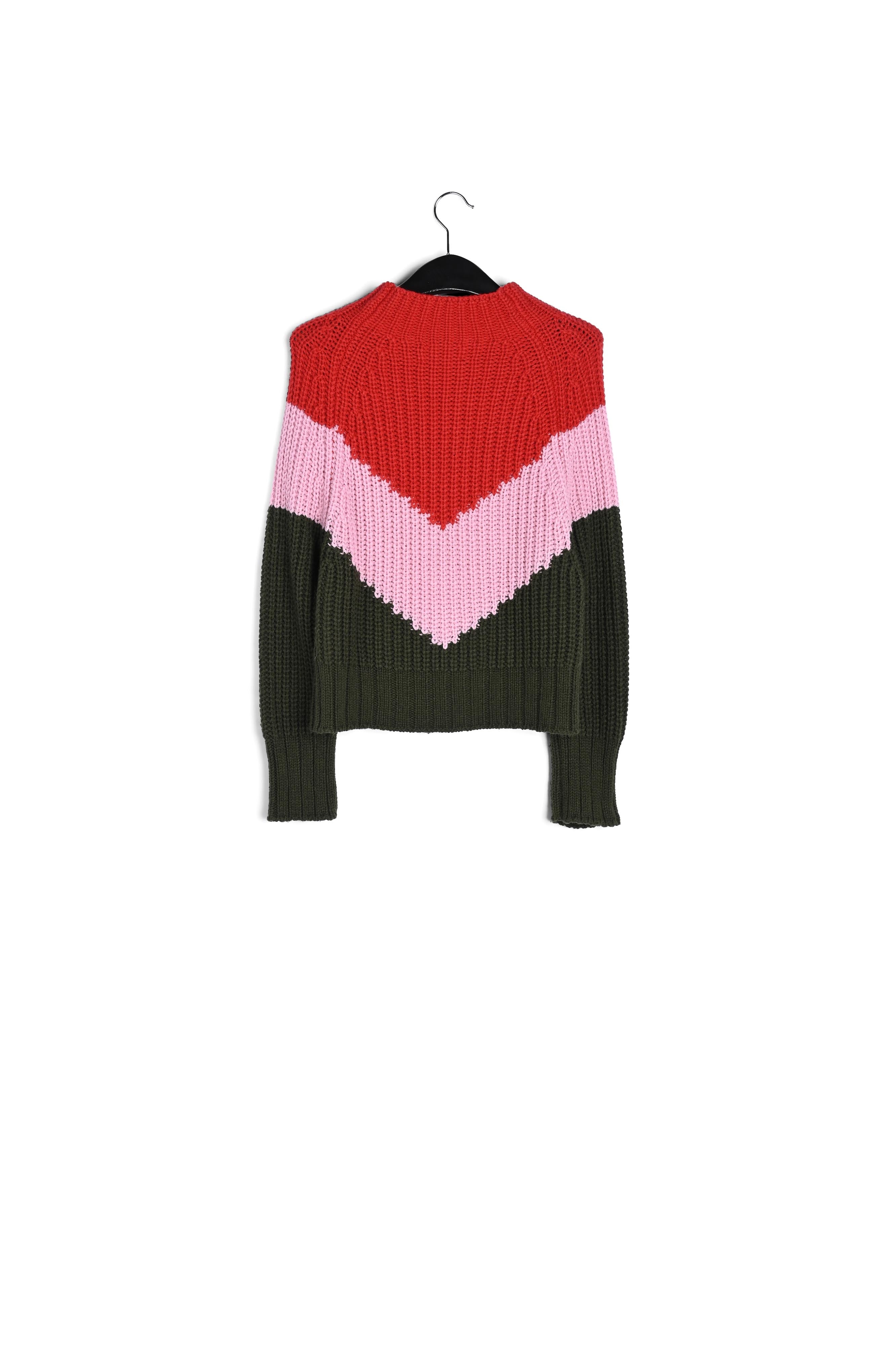 Khaki, pink and red v-panel knitted sweater RE—SSENTIEL | Essentiel second hand