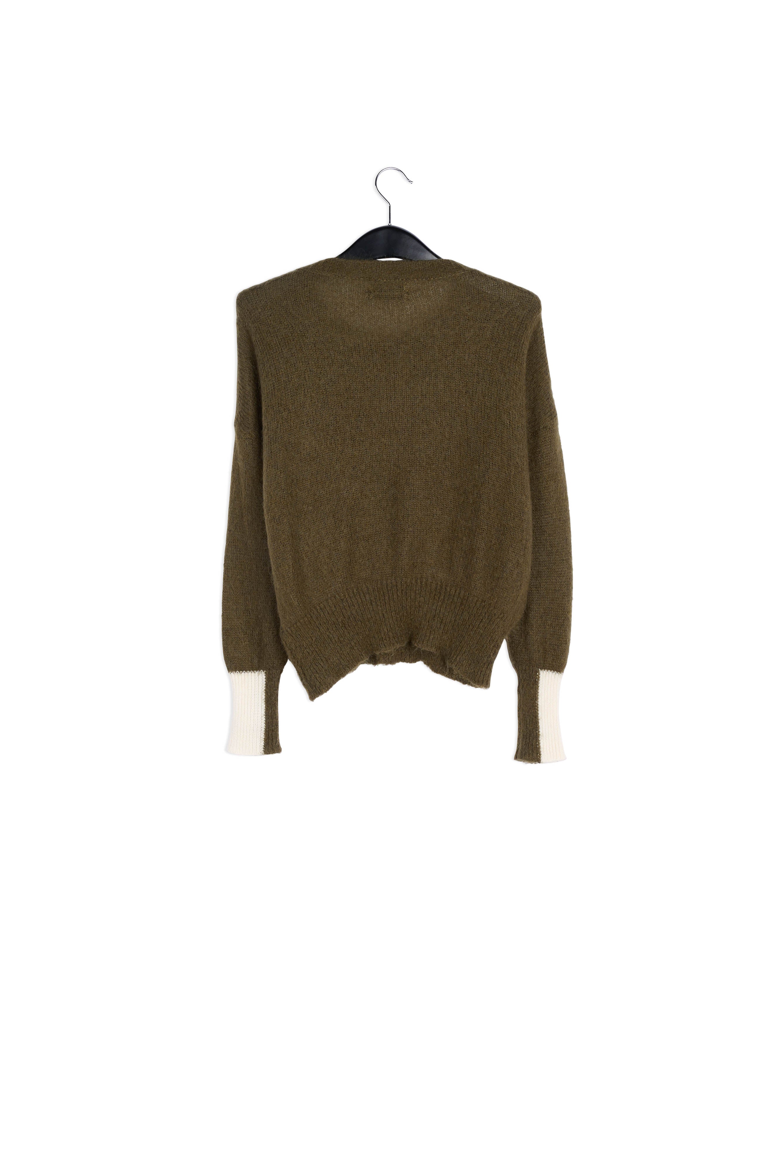 Khaki green light knit sweater with contrasting cuffs RE—SSENTIEL | Essentiel second hand