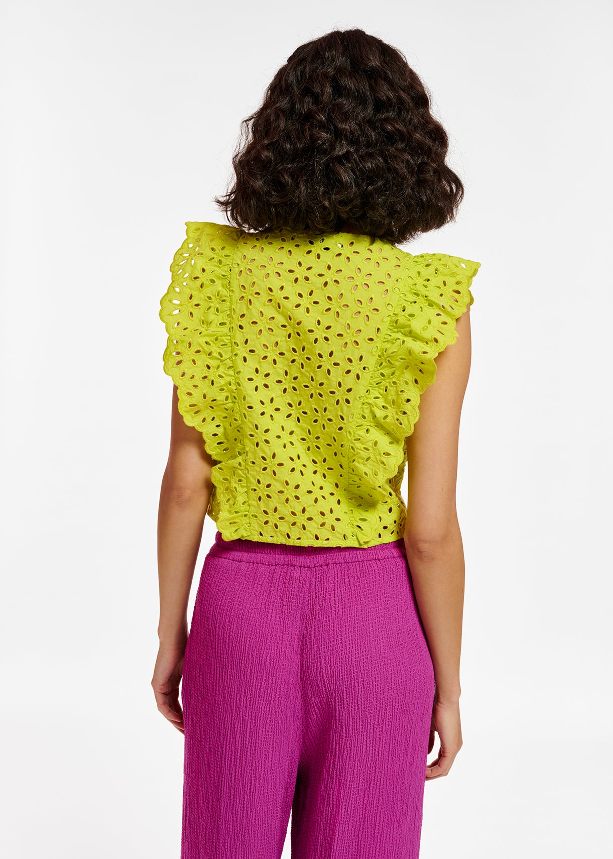Lime green broderie anglaise cotton top RE—SSENTIEL | Essentiel second hand