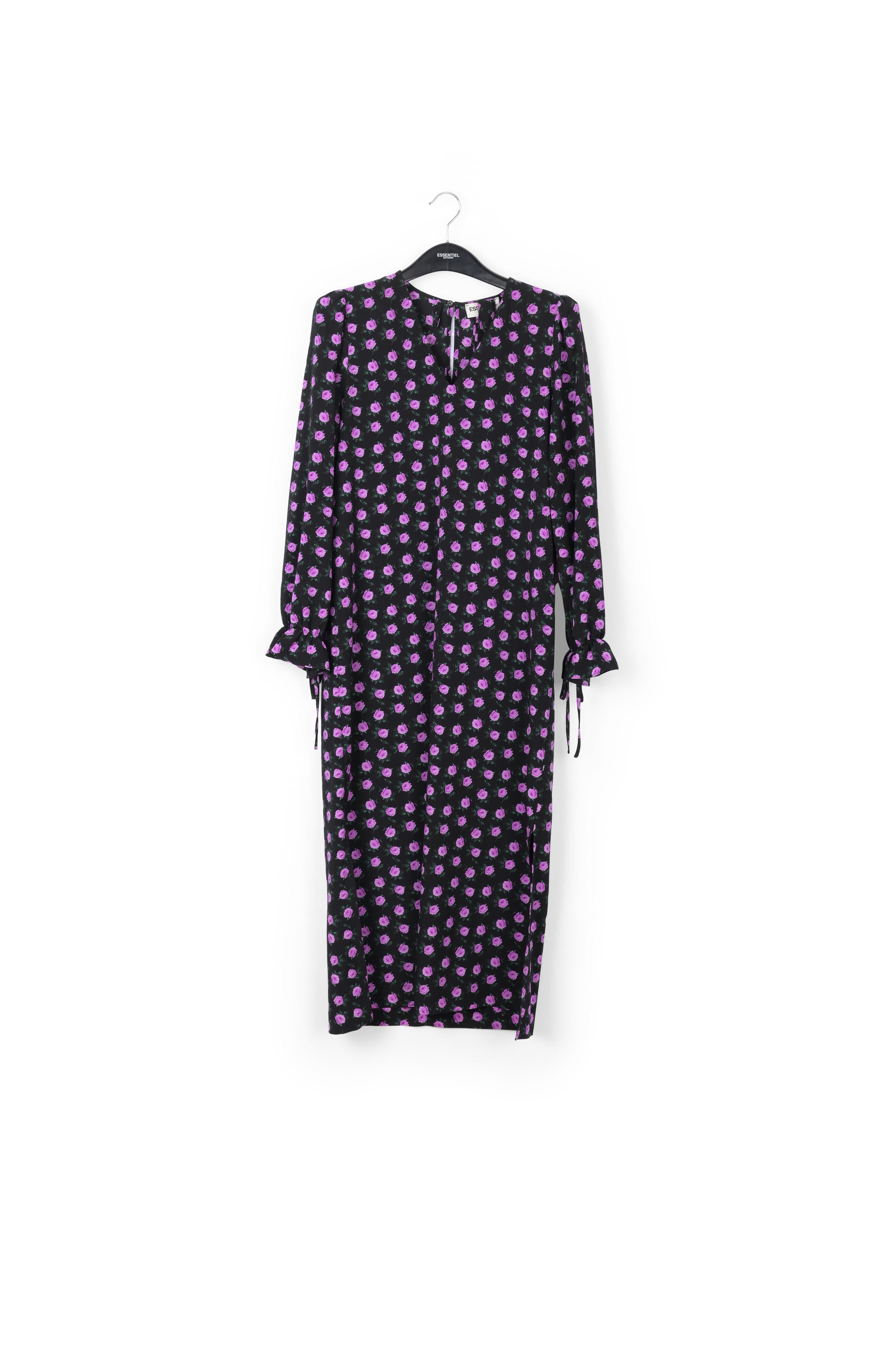 Robe midi ceinturée à imprimé floral noire RE—SSENTIEL | Essentiel second hand