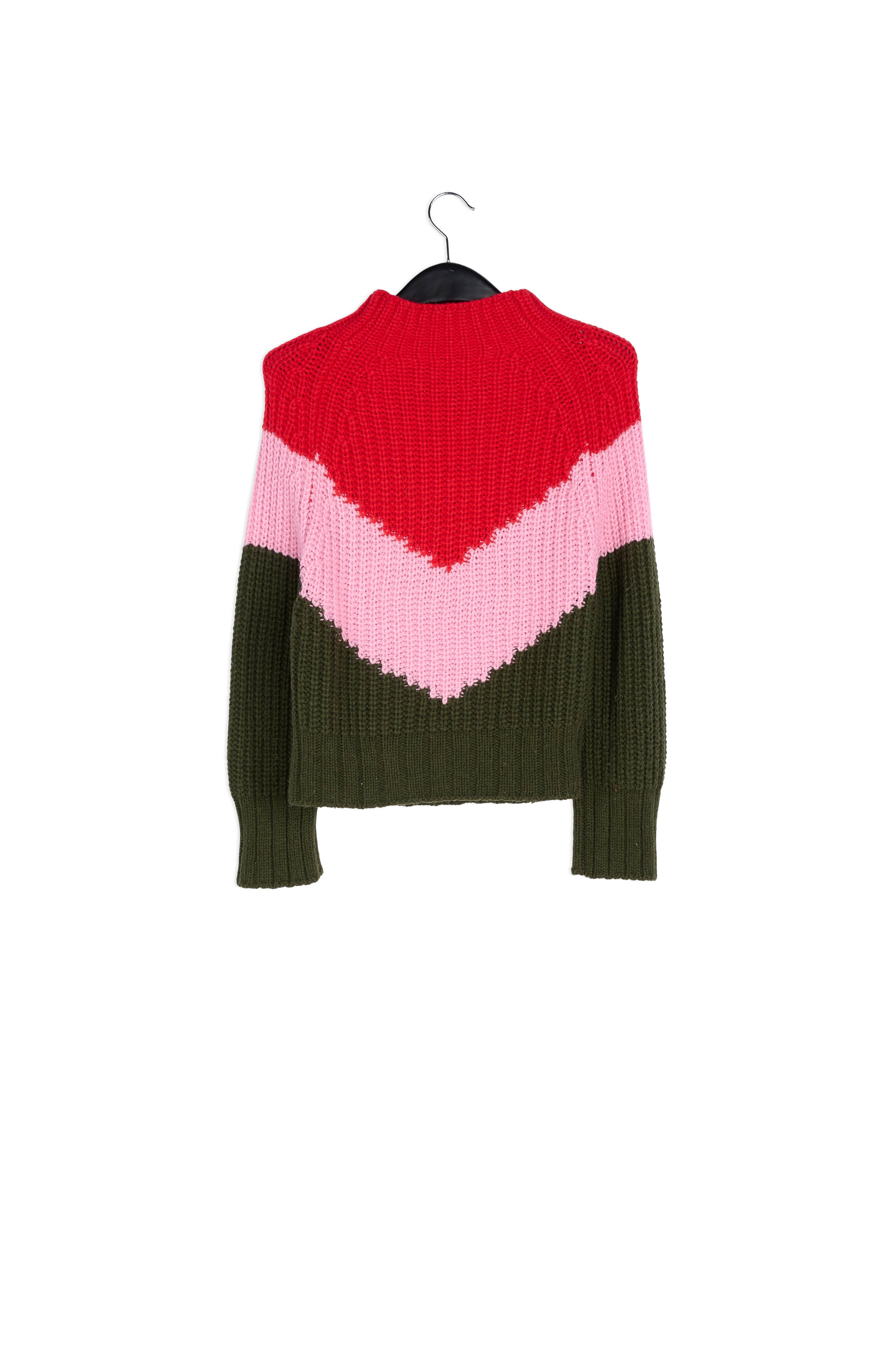 Khaki, pink and red v-panel knitted sweater RE—SSENTIEL | Essentiel second hand