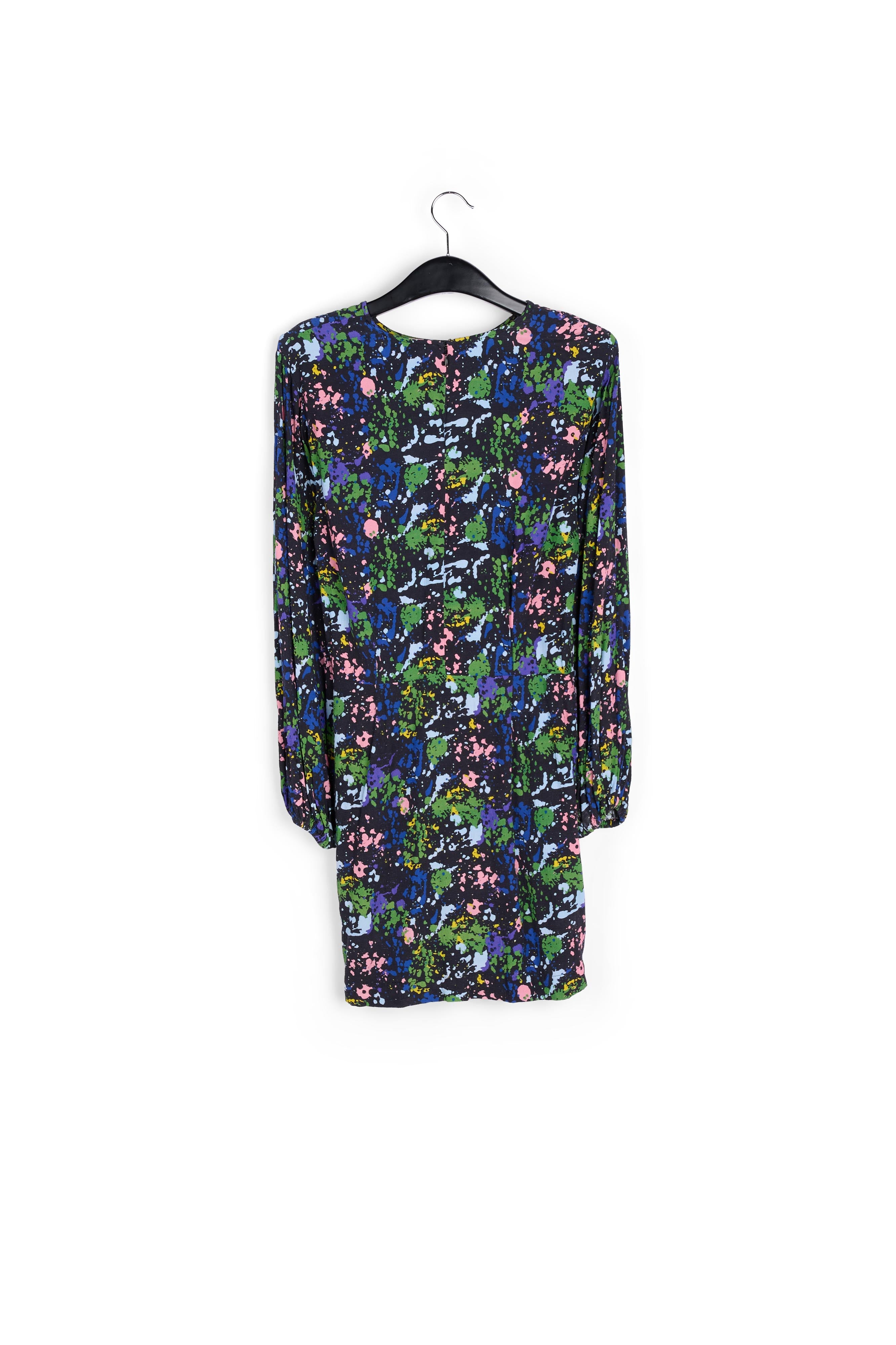 Zwarte en blauwe mini-jurk met bloemenprint RE—SSENTIEL | Essentiel second hand