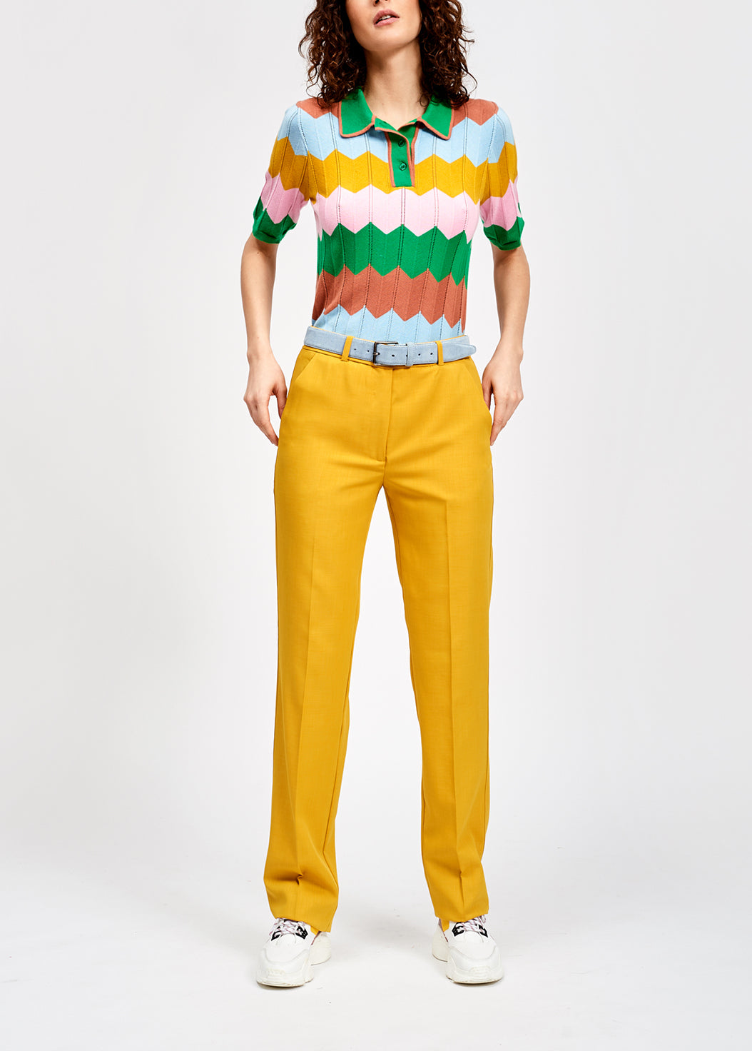 Multicolored zigzag pattern knitted polo shirt RE—SSENTIEL | Essentiel second hand