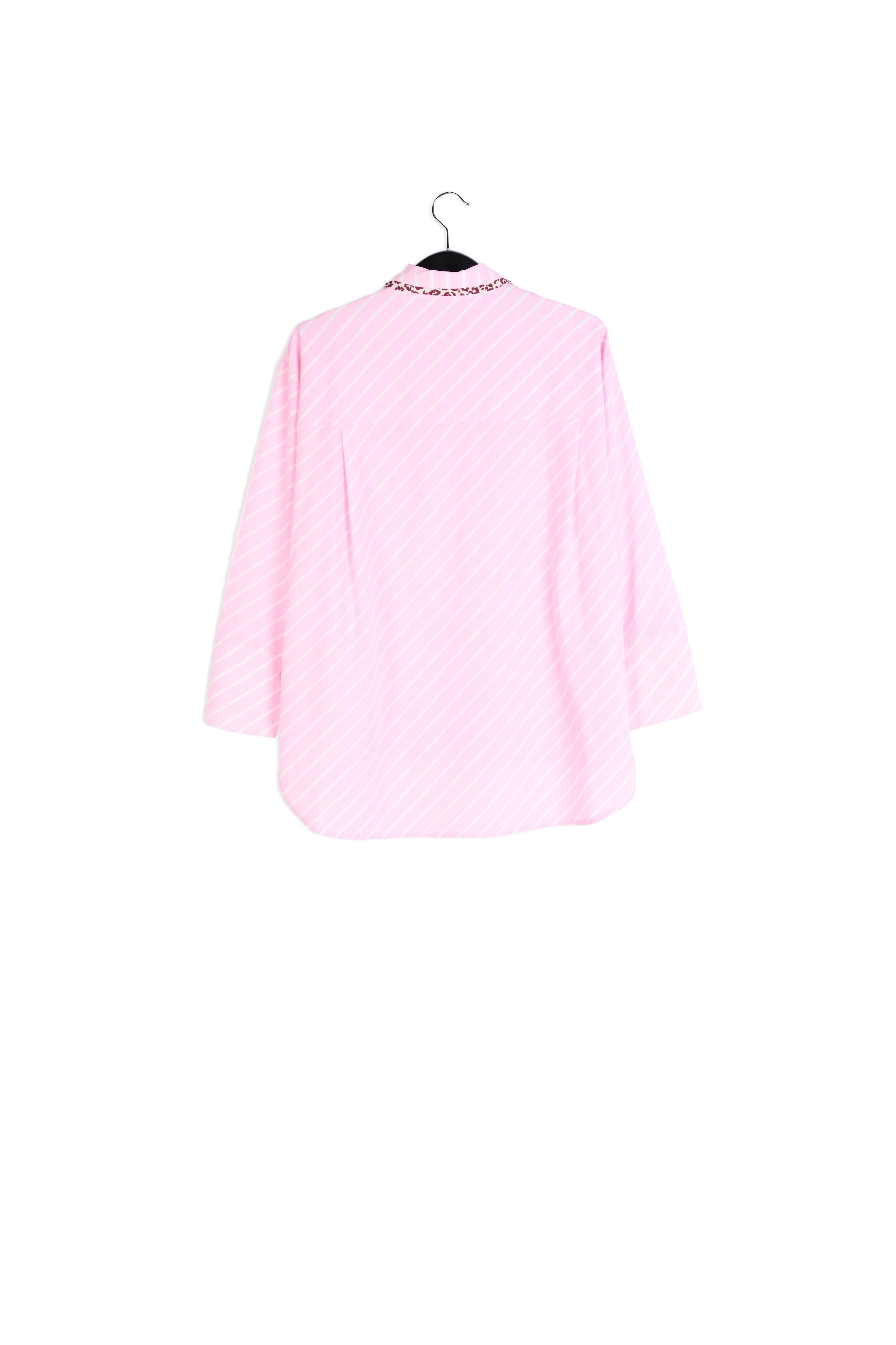 Pink and white striped shirt with contrasting animal print collar trim RE—SSENTIEL | Essentiel second hand