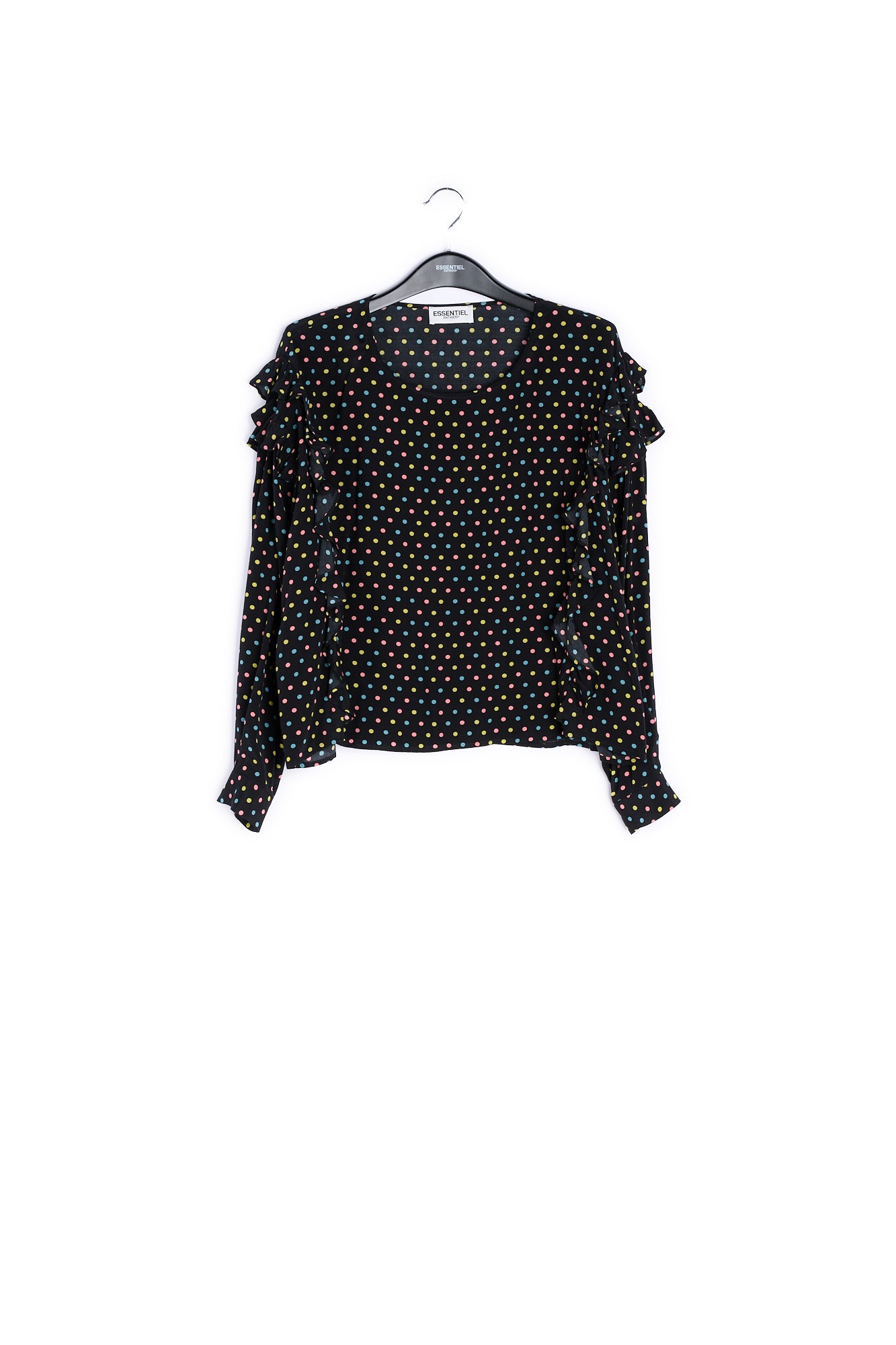 Black polka-dot top with ruffles RE—SSENTIEL | Essentiel second hand