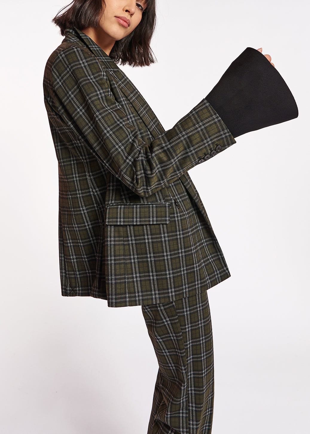 Khaki double-breasted check blazer RE—SSENTIEL | Essentiel second hand