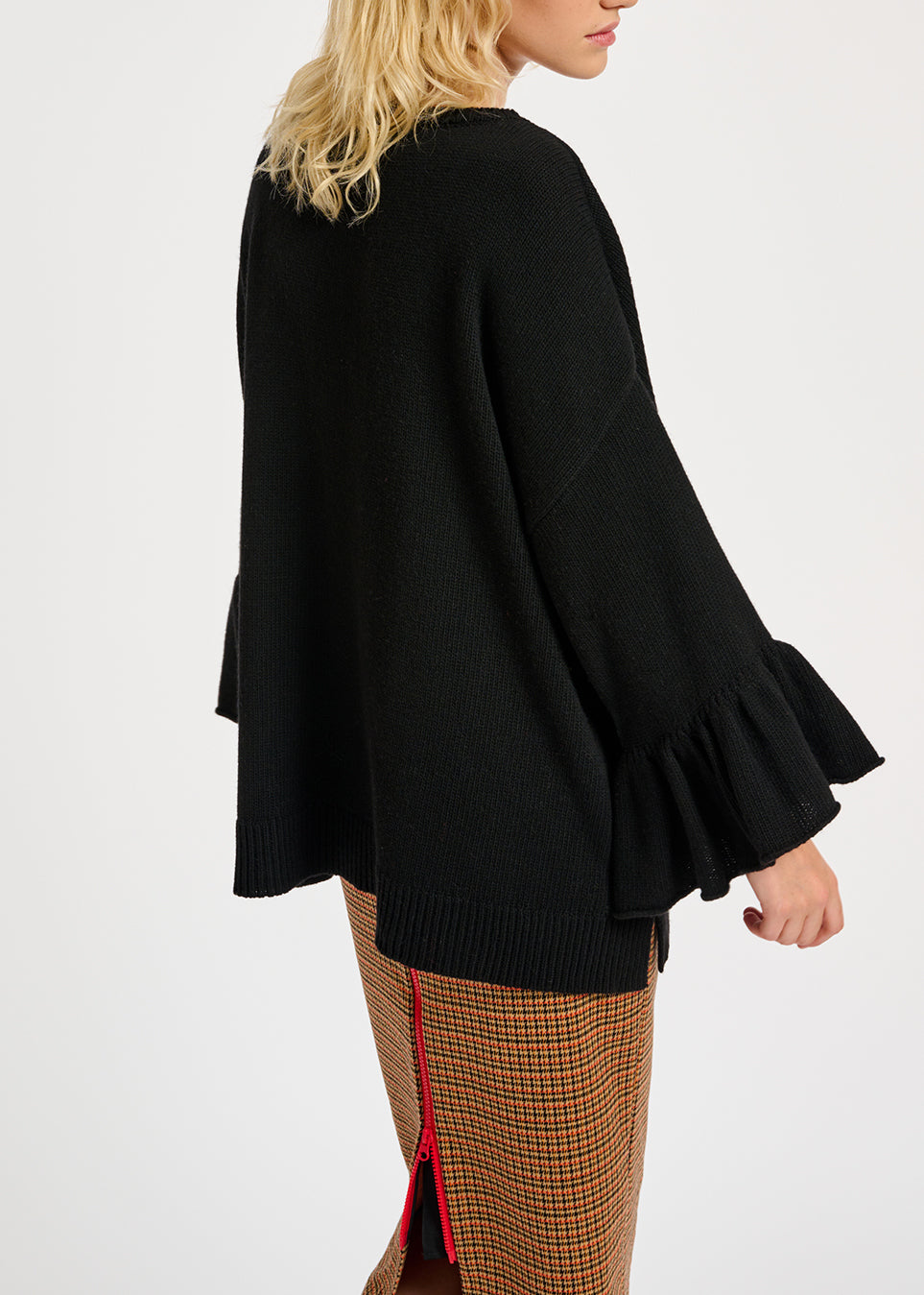 Kokerrok met gebroken wit en oranje pied-de-poule RE—SSENTIEL | Essentiel second hand