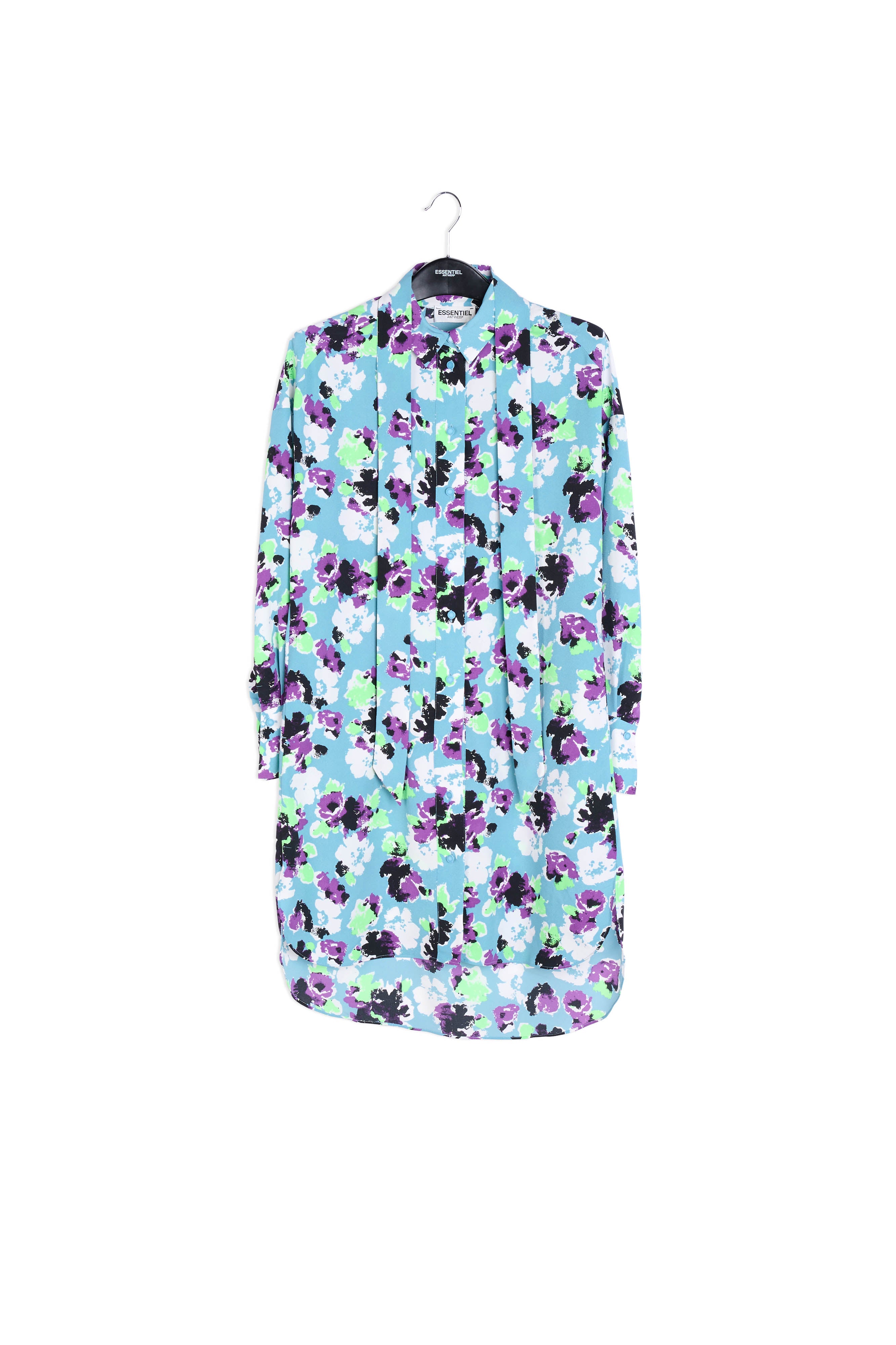 Lichtblauwe mini-hemdjurk met bloemenprint RE—SSENTIEL | Essentiel second hand