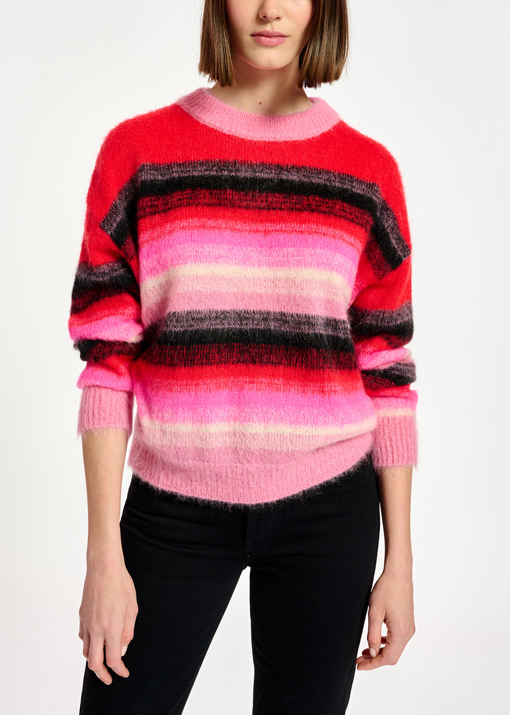 Gebreide trui met rode, roze en zwarte strepen RE—SSENTIEL | Essentiel second hand