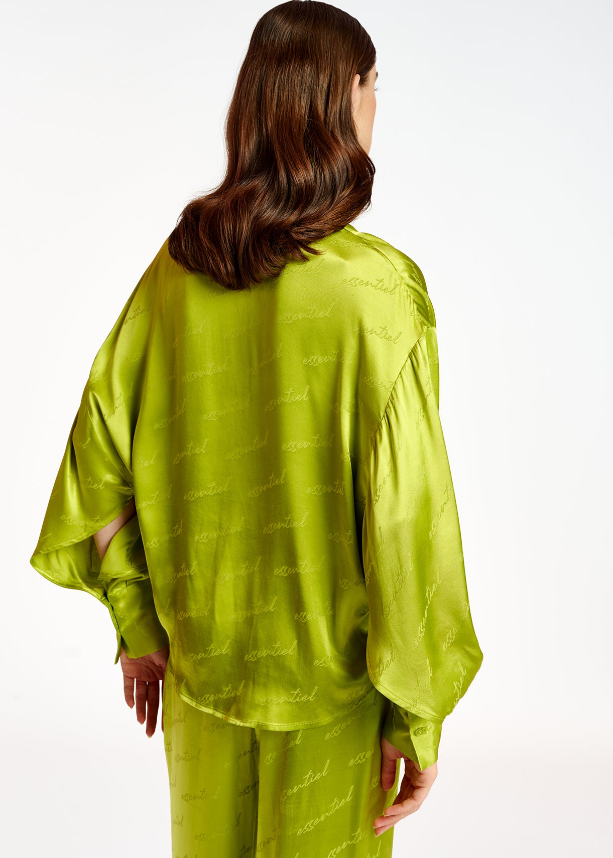 Top ample en jacquard de satin vert citron RE—SSENTIEL | Essentiel second hand