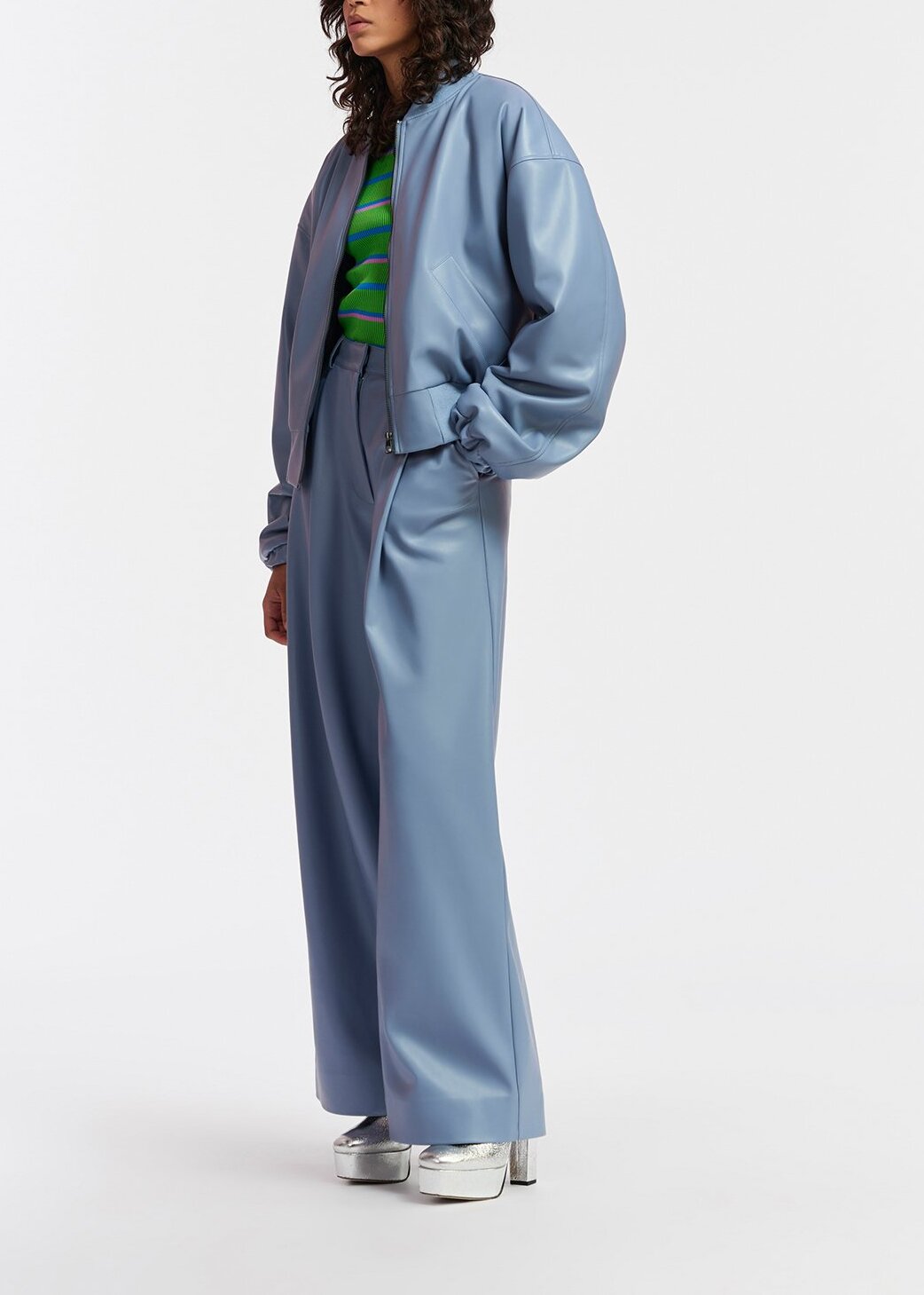 Powder blue faux leather pants RE—SSENTIEL | Essentiel second hand