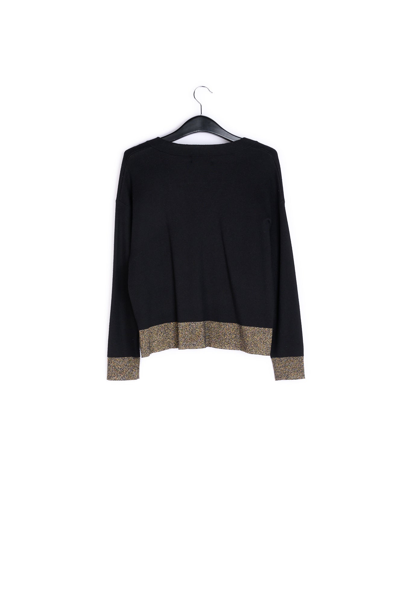 Black and gold v-neck boxy sweater RE—SSENTIEL | Essentiel second hand