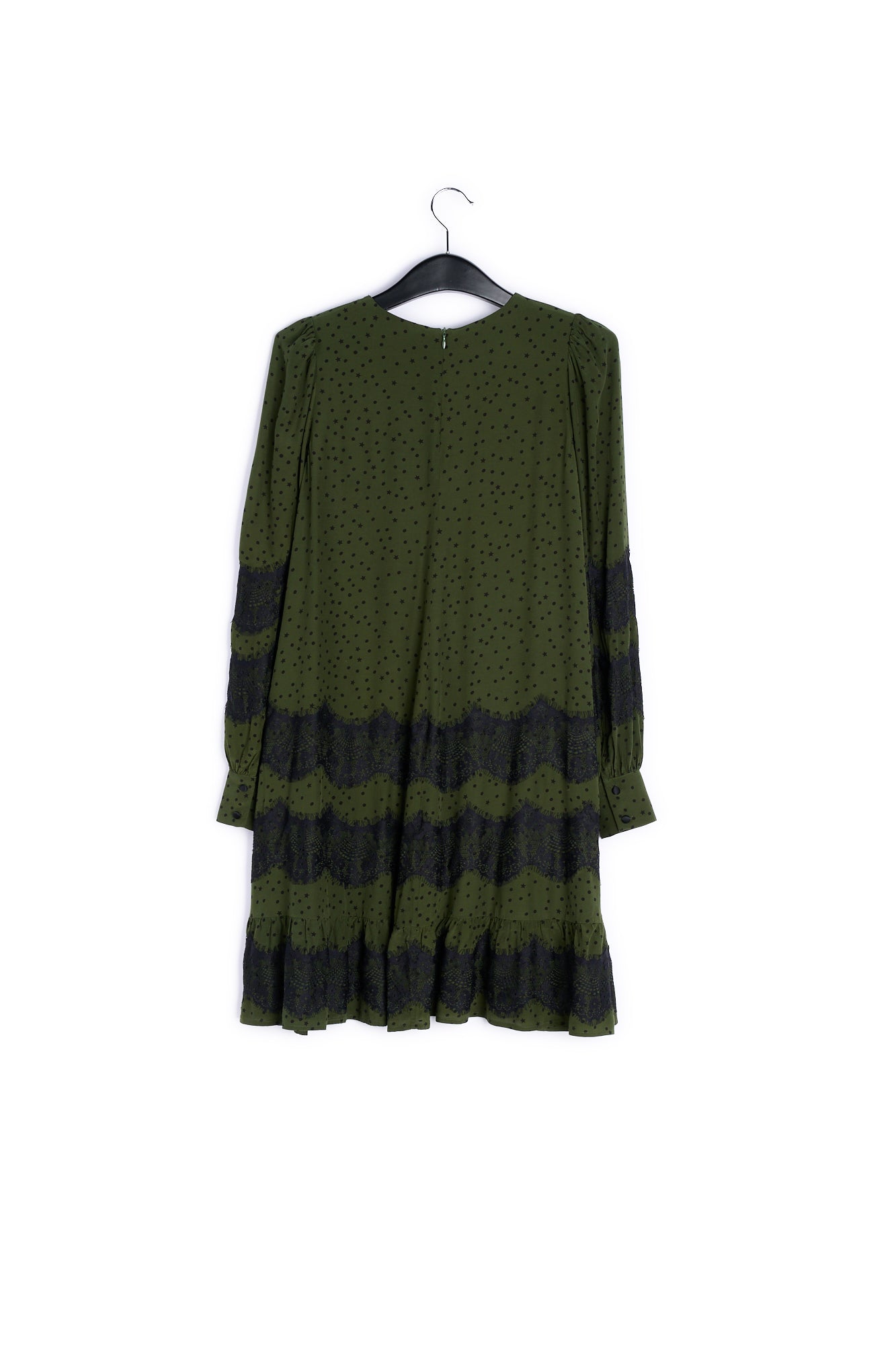 Khaki green mini dress with lace inserts RE—SSENTIEL | Essentiel second hand
