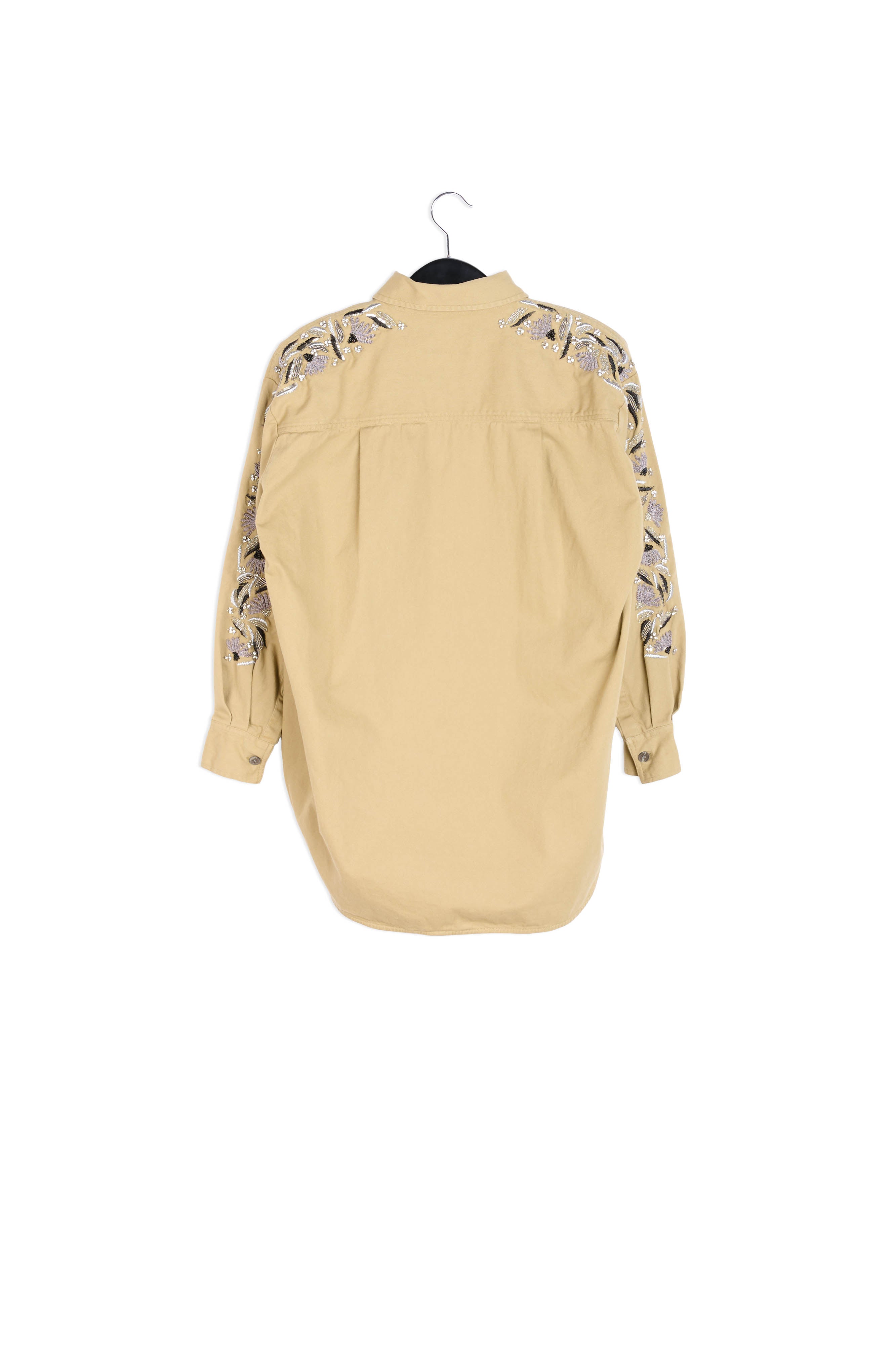 Khaki cotton shirt with bead embroidery RE—SSENTIEL | Essentiel second hand