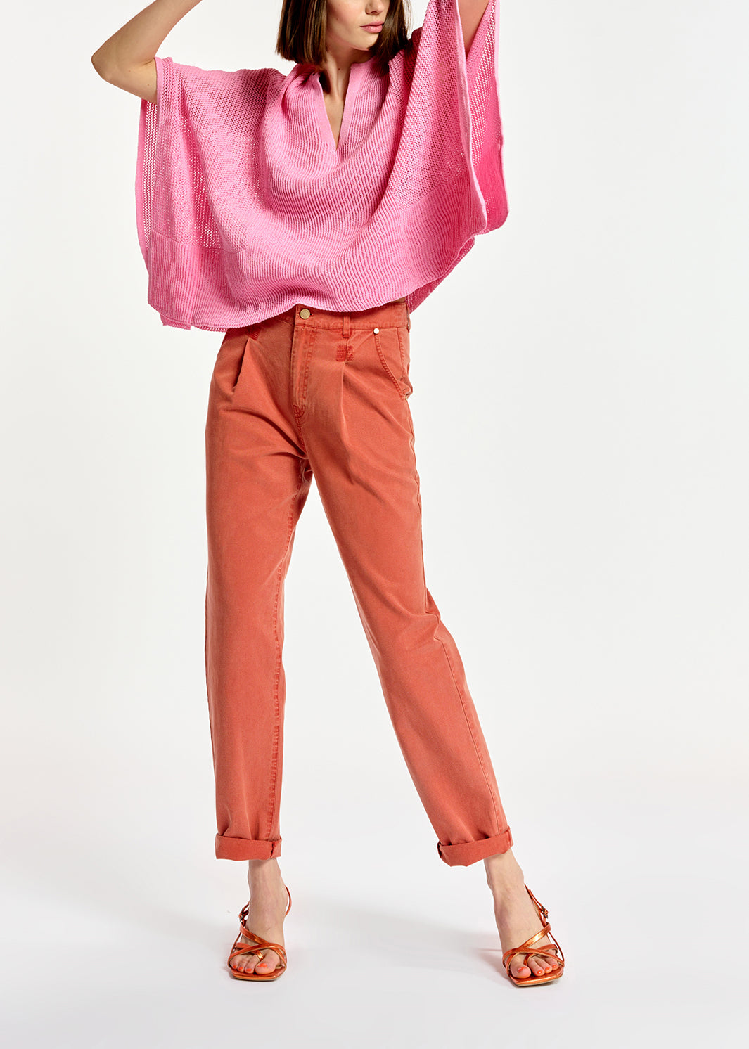 Jean fuselé orange foncé à taille haute RE—SSENTIEL | Essentiel second hand