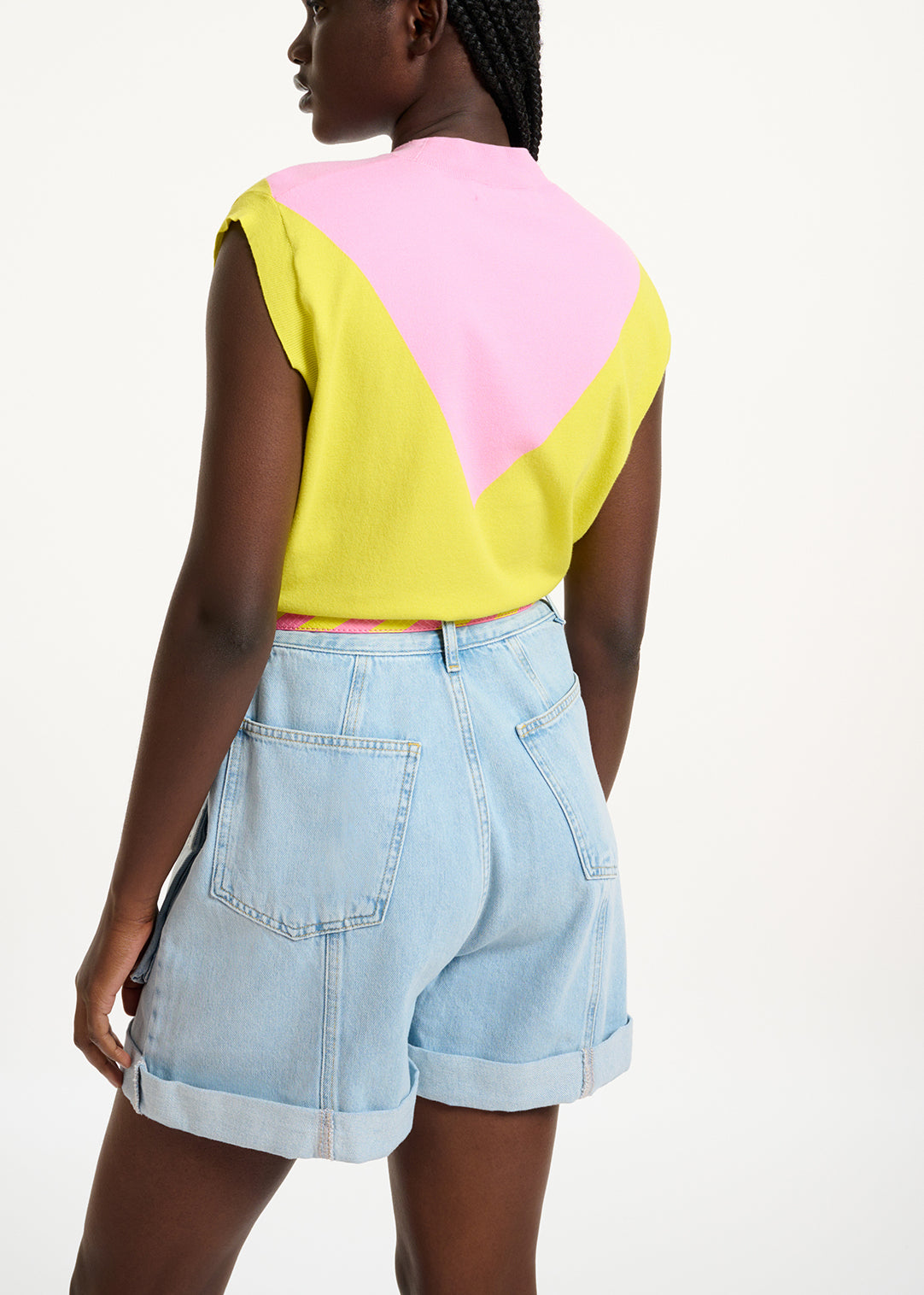 Top sans manches en tricot jaune et rose RE—SSENTIEL | Essentiel second hand