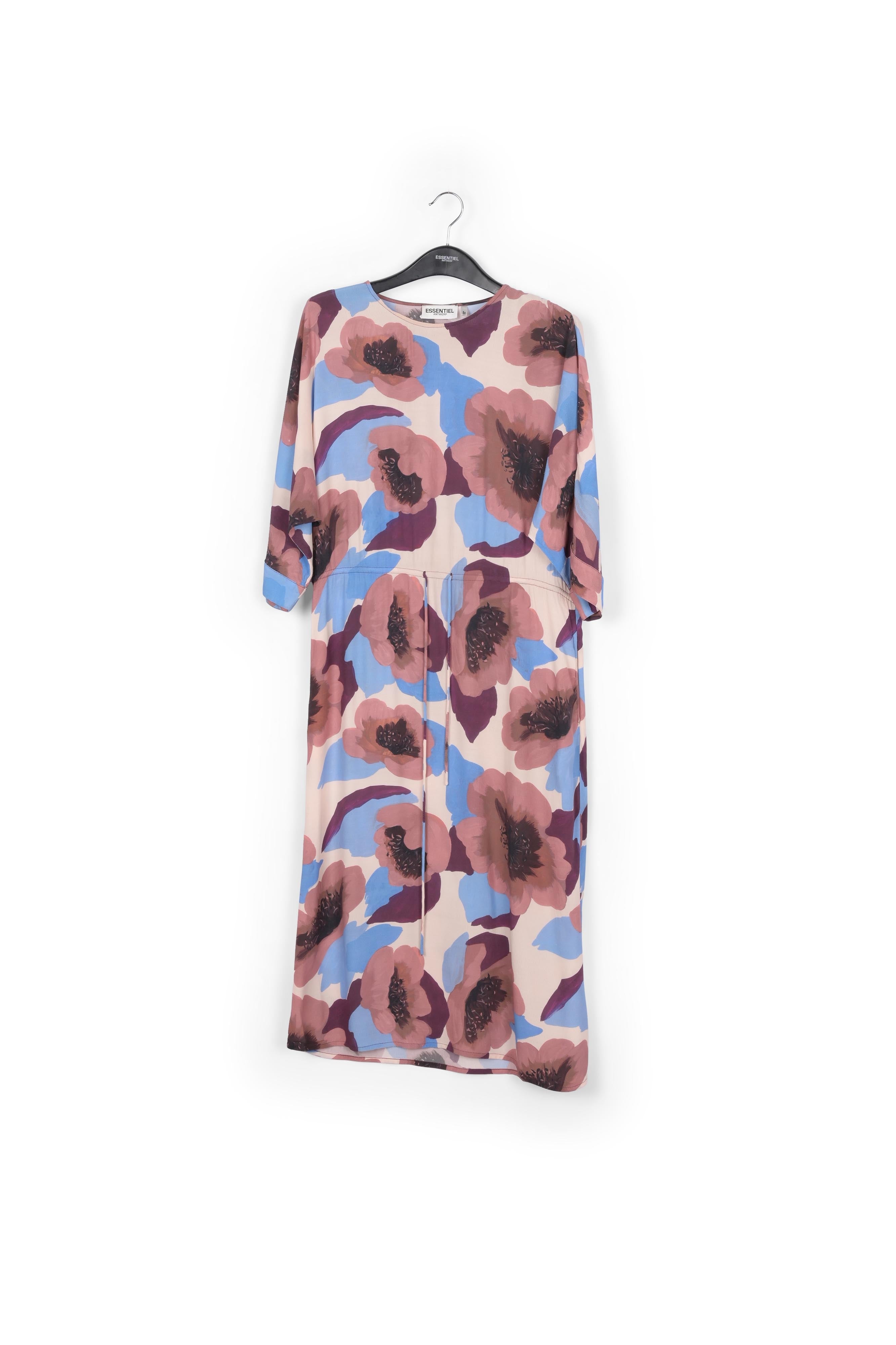 Mauve, burgundy and blue midi-length dress with floral print RE—SSENTIEL | Essentiel second hand