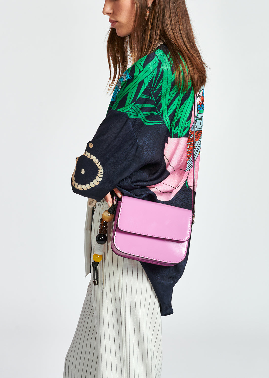 Dark blue tropical print viscose-jacquard shirt RE—SSENTIEL | Essentiel second hand