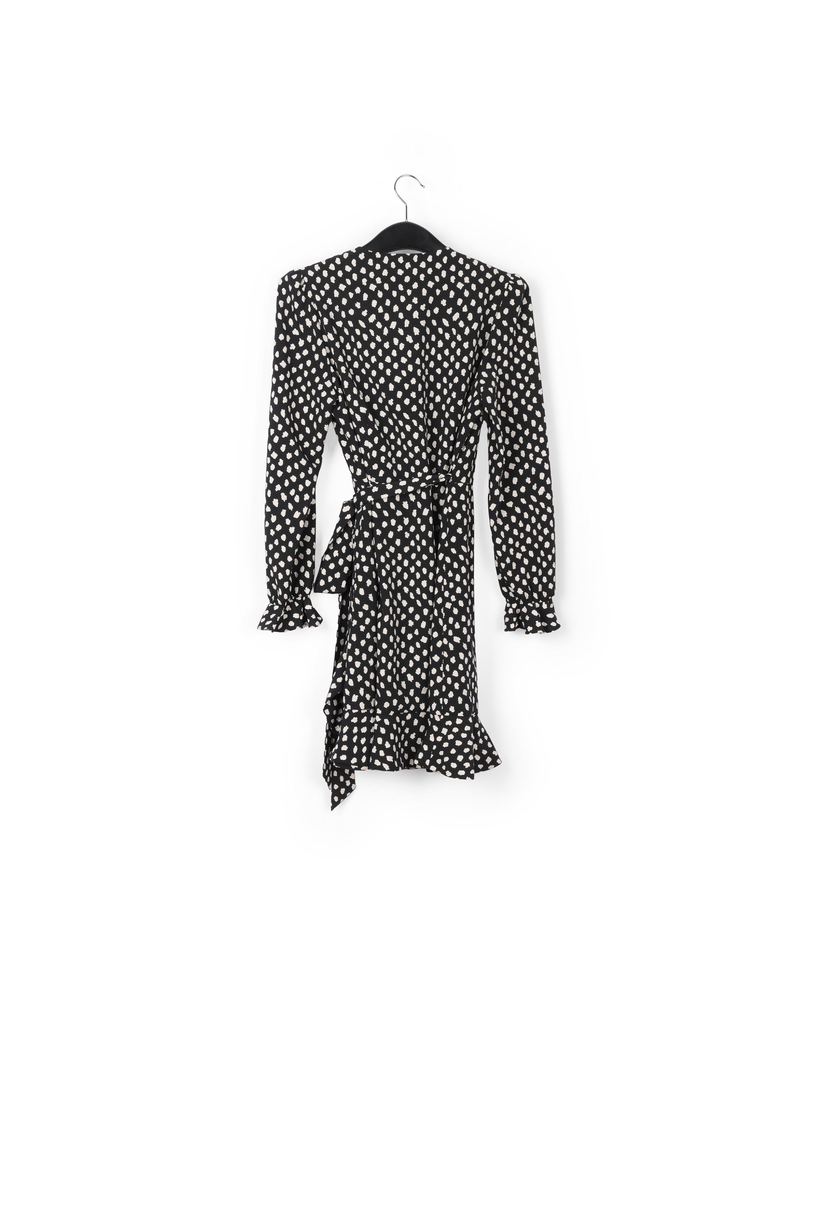 Black polka dot wrap mini dress RE—SSENTIEL | Essentiel second hand