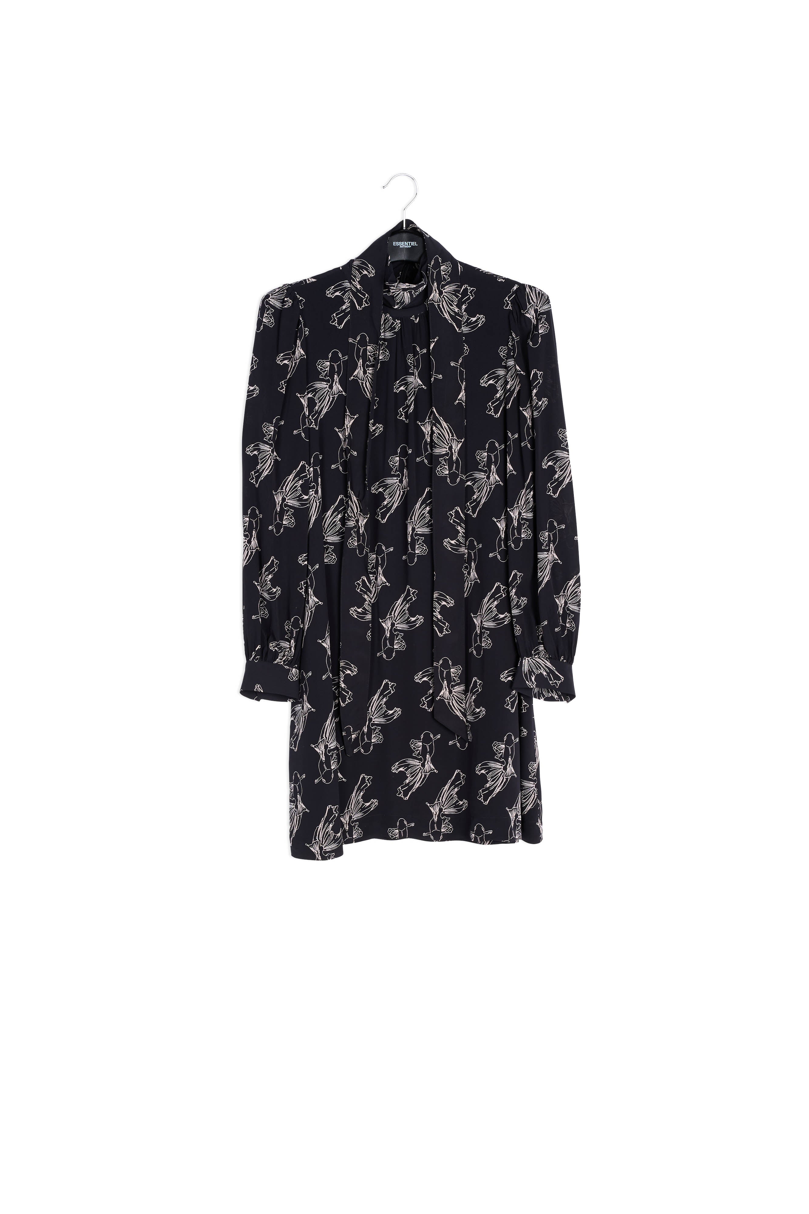 Black graphic print mini dress RE—SSENTIEL | Essentiel second hand