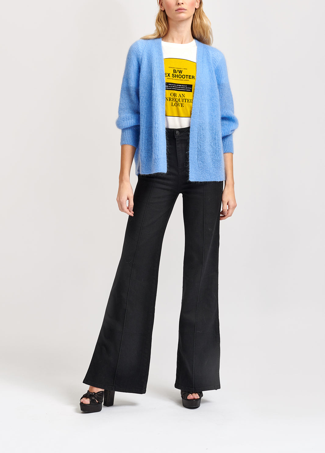 Light blue mohair-blend ribbed-knit cardigan RE—SSENTIEL | Essentiel second hand