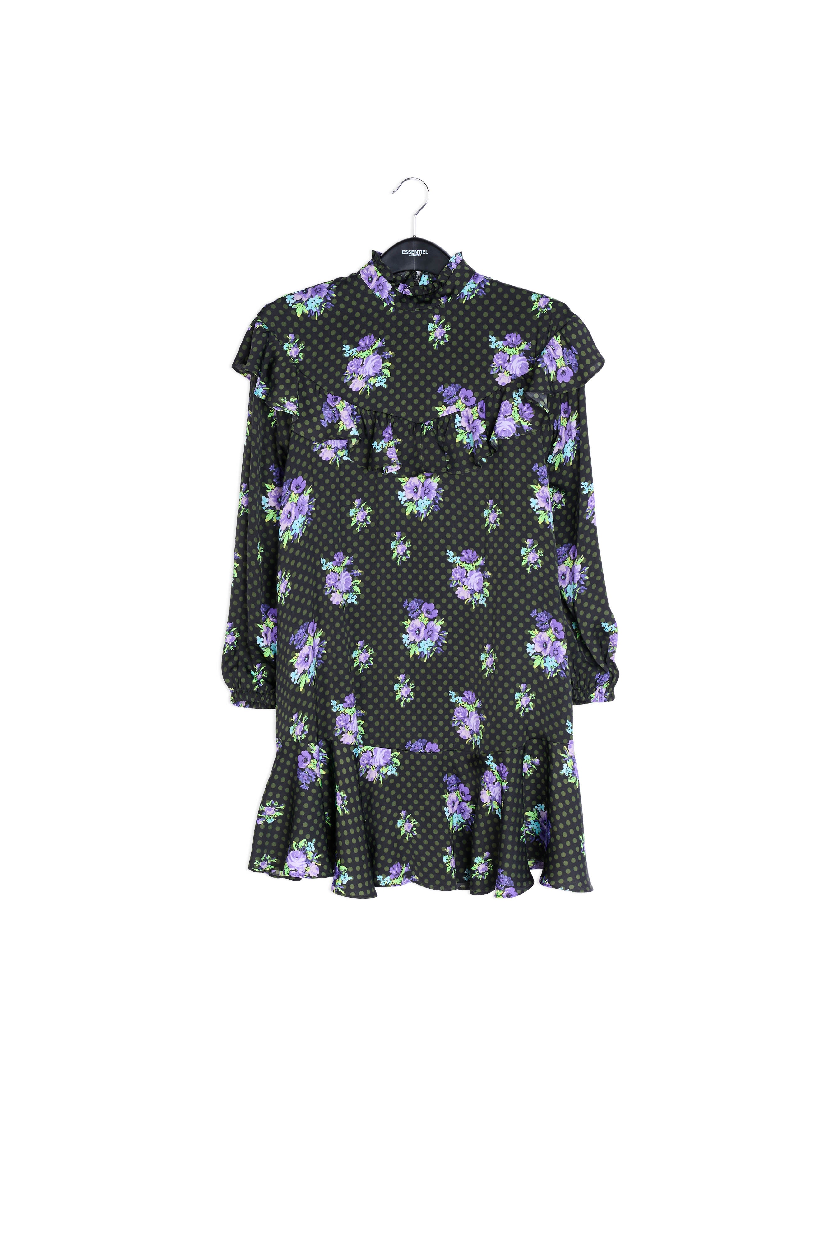Black and purple ruffled a-line dress RE—SSENTIEL | Essentiel second hand
