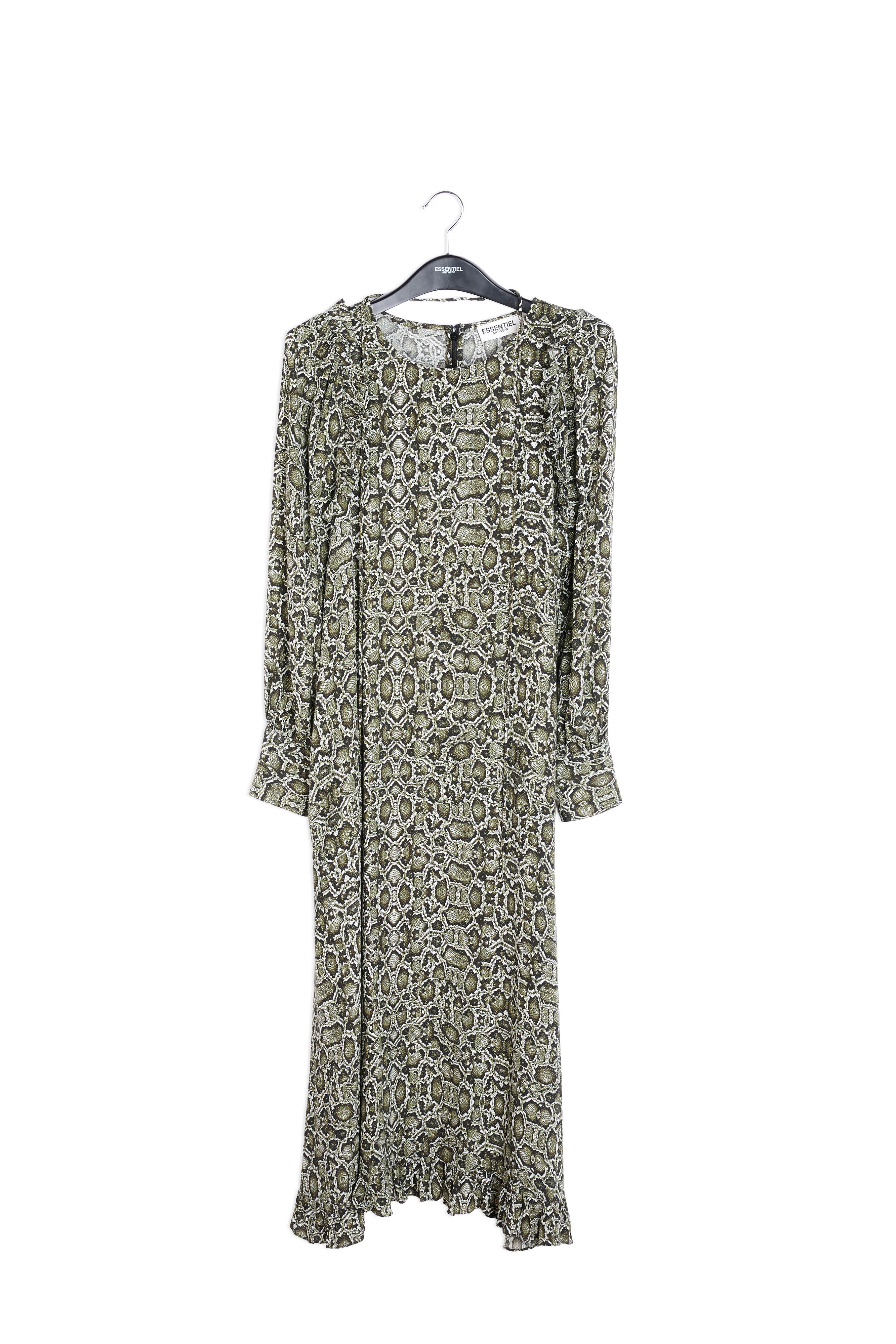 Kakigroene midi-jurk met slangenprint RE—SSENTIEL | Essentiel second hand
