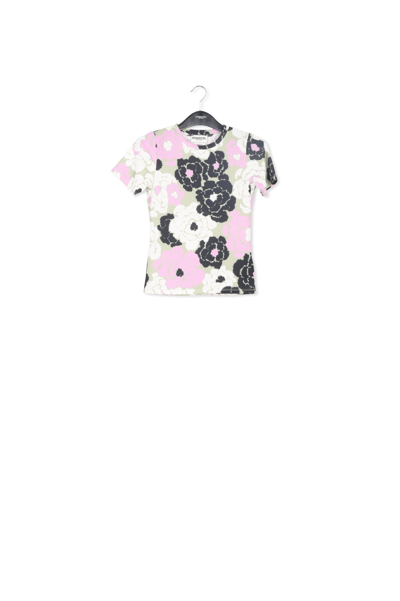 Light khaki, lilac and off-white floral-print T-shirt RE—SSENTIEL | Essentiel second hand