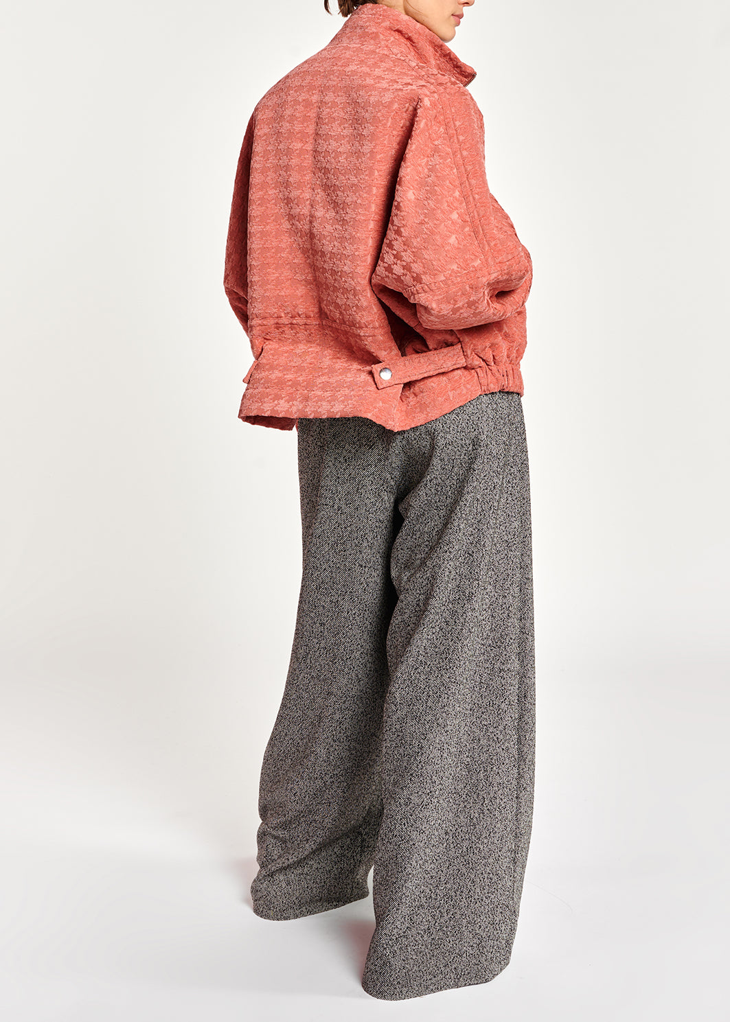 Pink houndstooth jacquard bomber jacket RE—SSENTIEL | Essentiel second hand