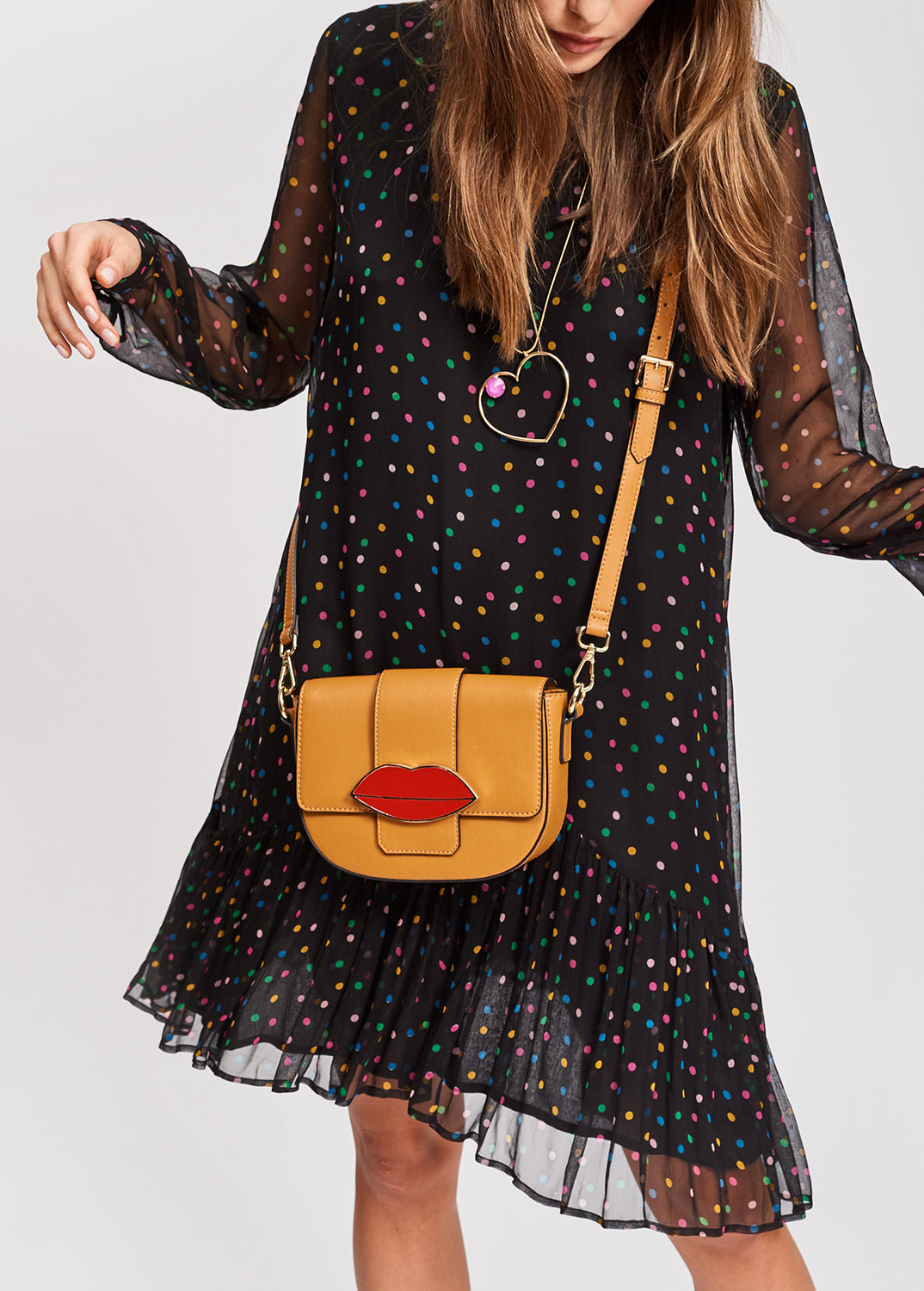 Black polka dot dress with flared hem RE—SSENTIEL | Essentiel second hand