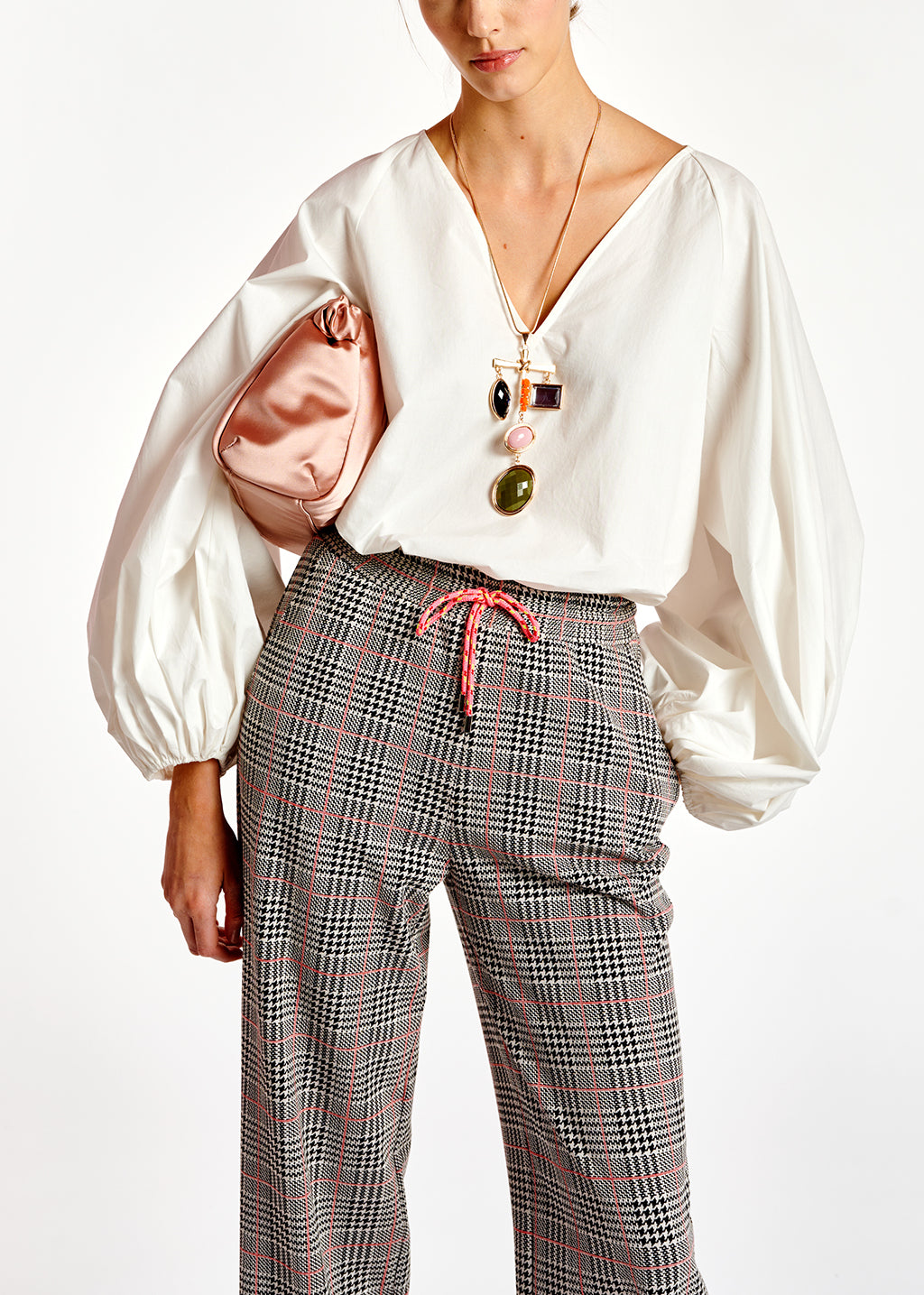 White V-neck top with puffed sleeves RE—SSENTIEL | Essentiel second hand