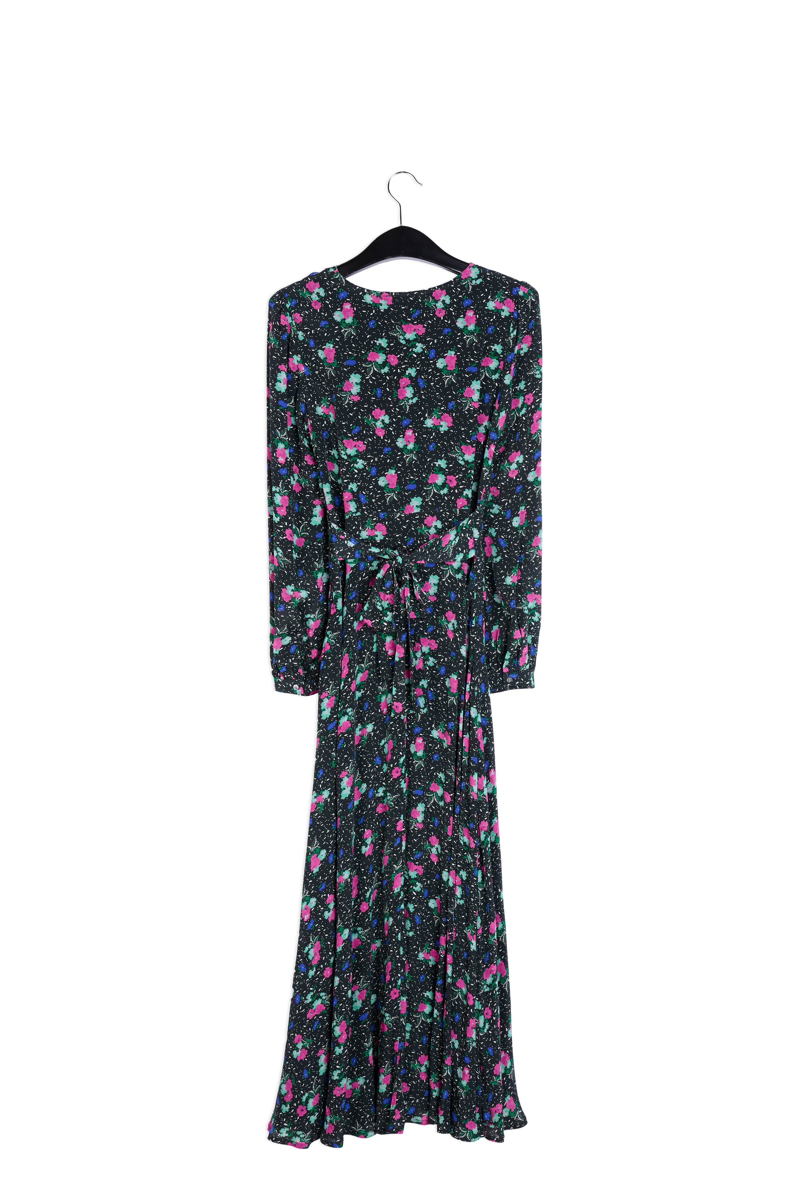 Robe maxi portefeuille noire à fleurs RE—SSENTIEL | Essentiel second hand