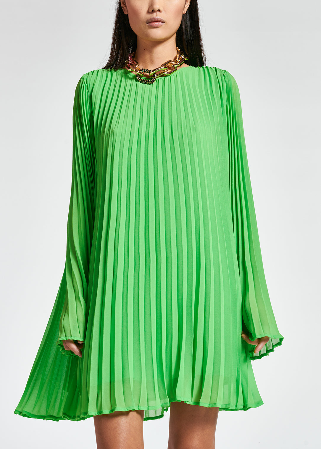 Bright green plissé mini dress RE—SSENTIEL | Essentiel second hand