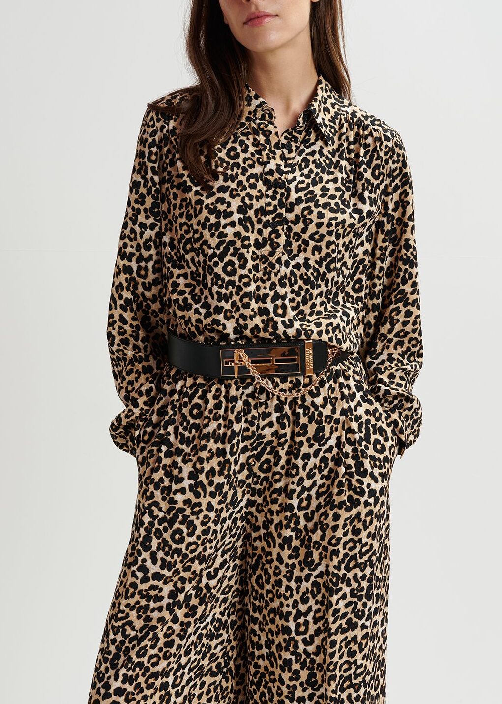 Brown leopard-print polo top RE—SSENTIEL | Essentiel second hand