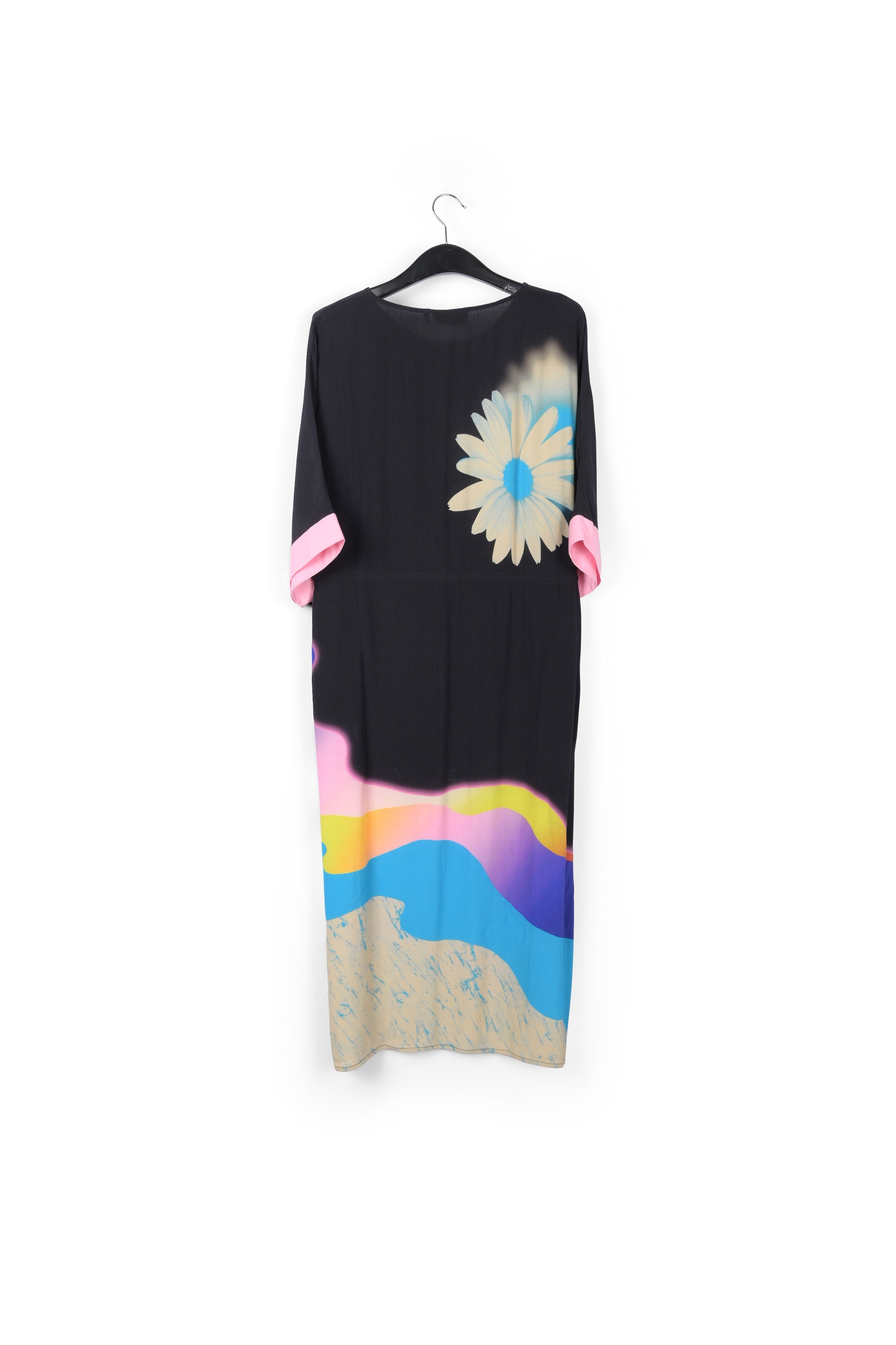 Black midi-length dress with multicolor print RE—SSENTIEL | Essentiel second hand
