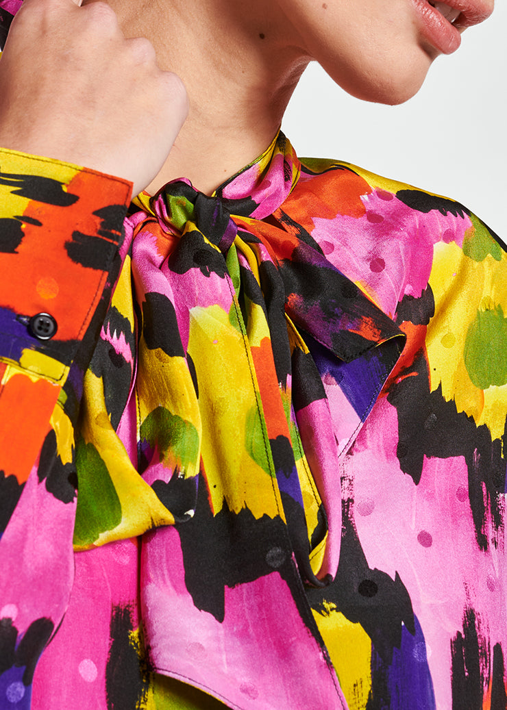 Colorful silk shirt with pussy-bow collar RE—SSENTIEL | Essentiel second hand