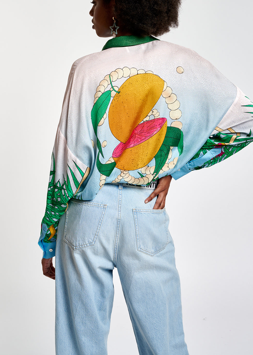 Light blue tropical print viscose-jacquard shirt RE—SSENTIEL | Essentiel second hand