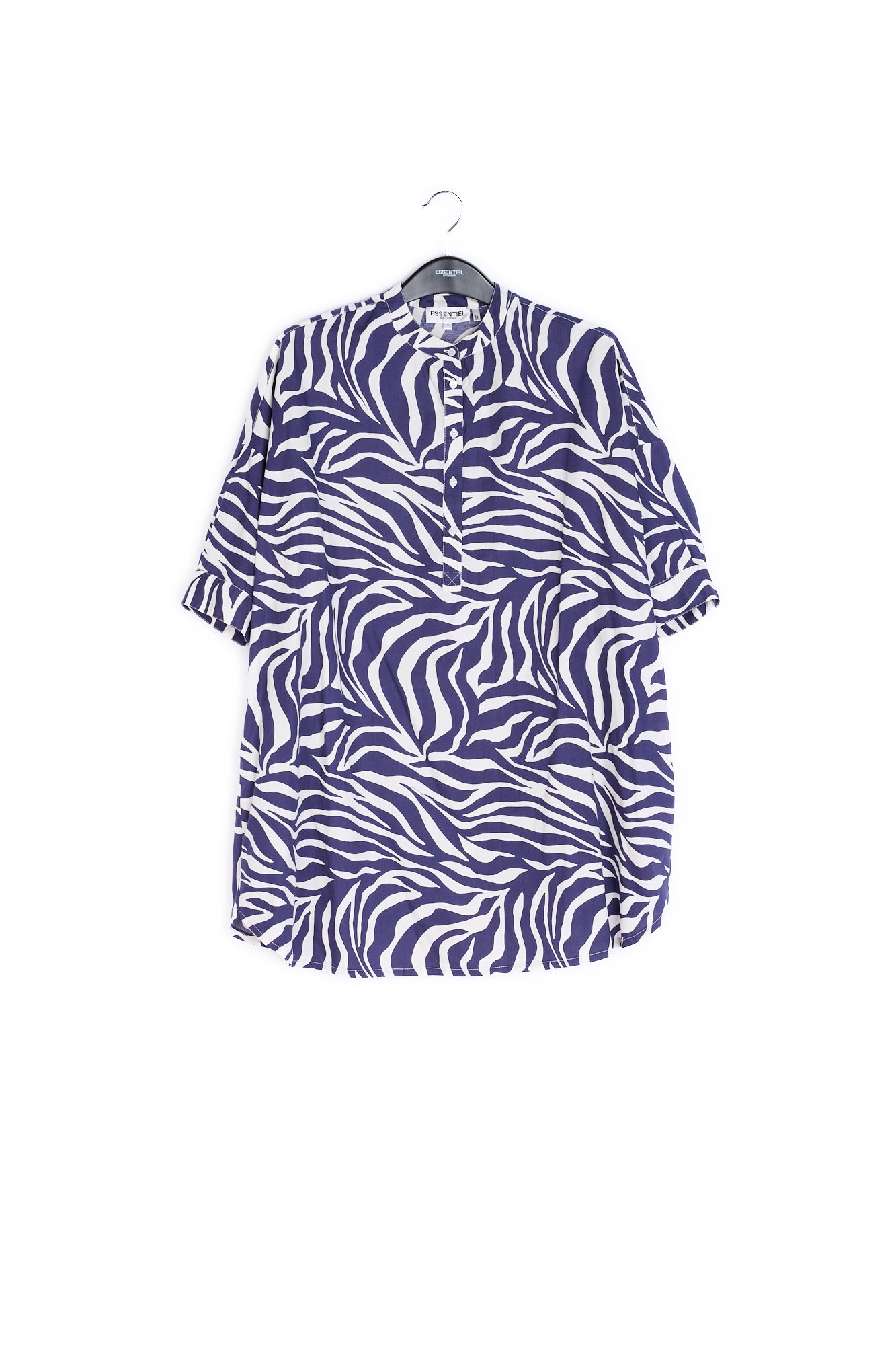 Off-white and navy blue zebra-print cotton shirt dress RE—SSENTIEL | Essentiel second hand