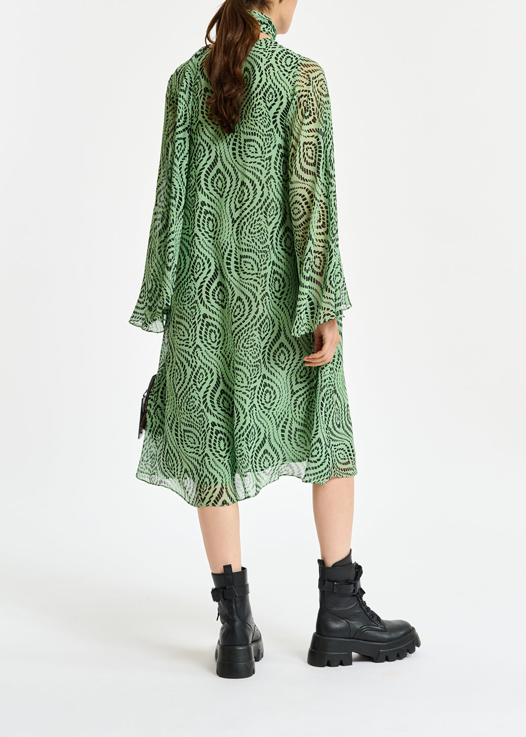 Mint green midi-length dress with geometric print RE—SSENTIEL | Essentiel second hand