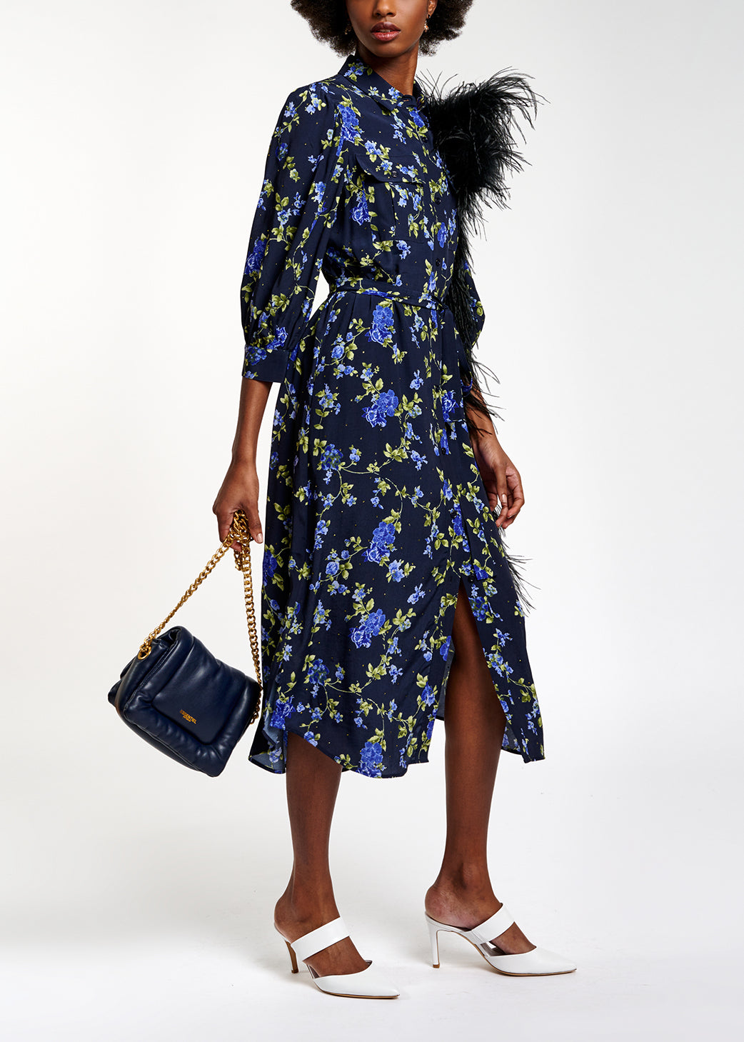 Dark blue floral print shirt dress RE—SSENTIEL | Essentiel second hand