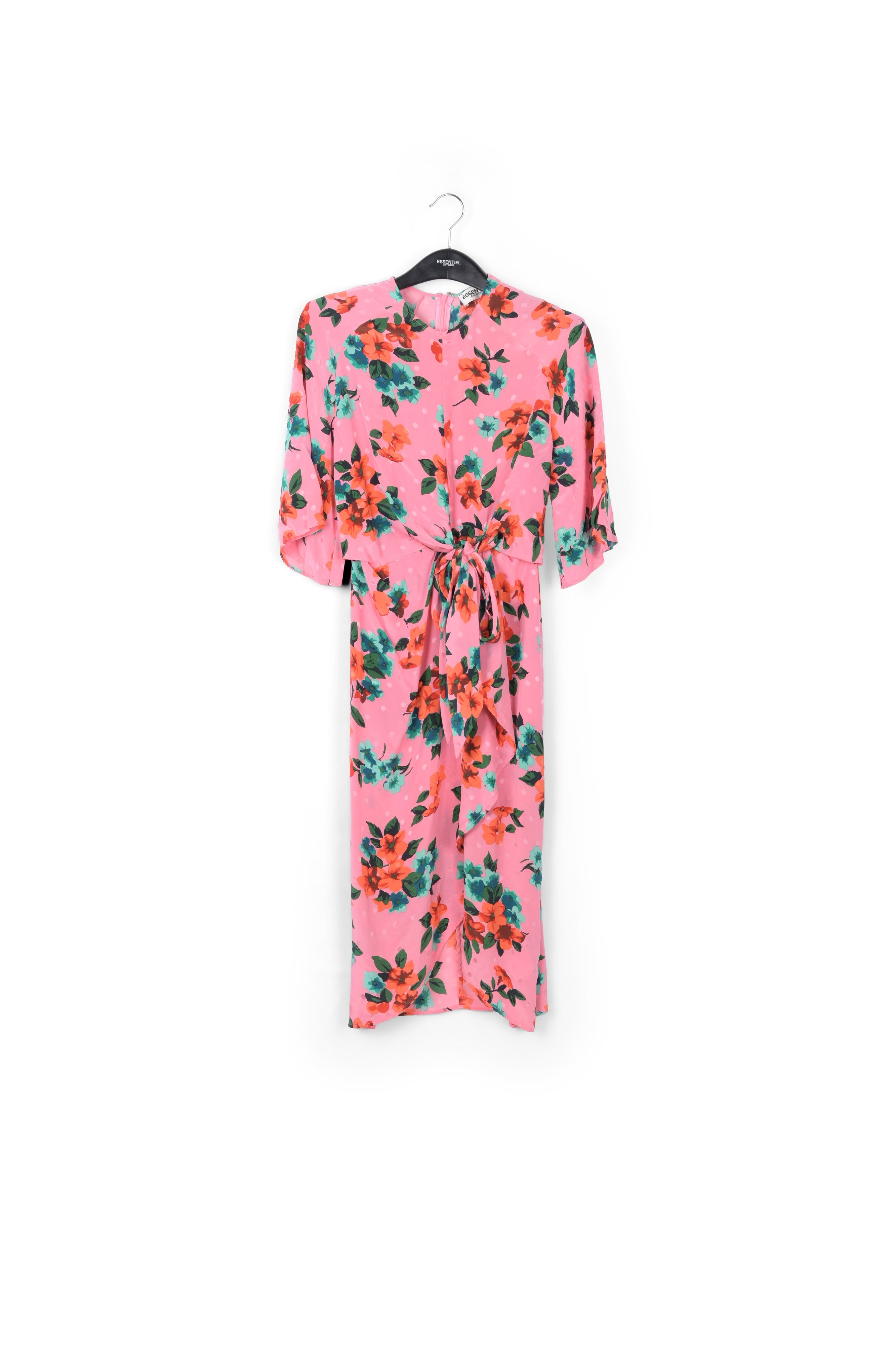 Pink floral and polka dot silk midi dress RE—SSENTIEL | Essentiel second hand