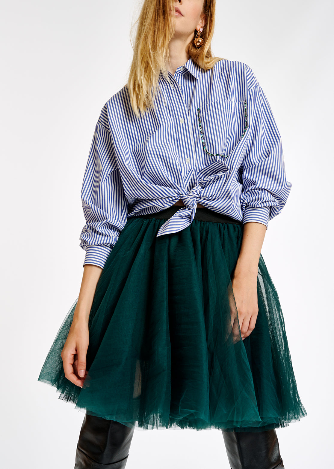 Blue and white striped shirt with rhinestone-embellishment RE—SSENTIEL | Essentiel second hand