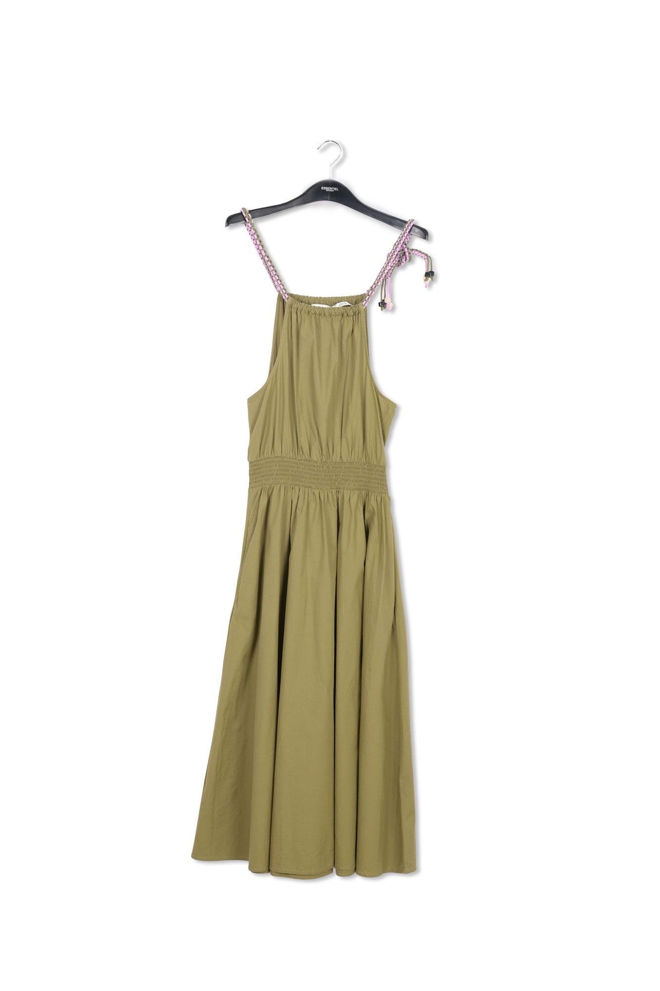 Khaki cotton halter neck midi dress RE—SSENTIEL | Essentiel second hand