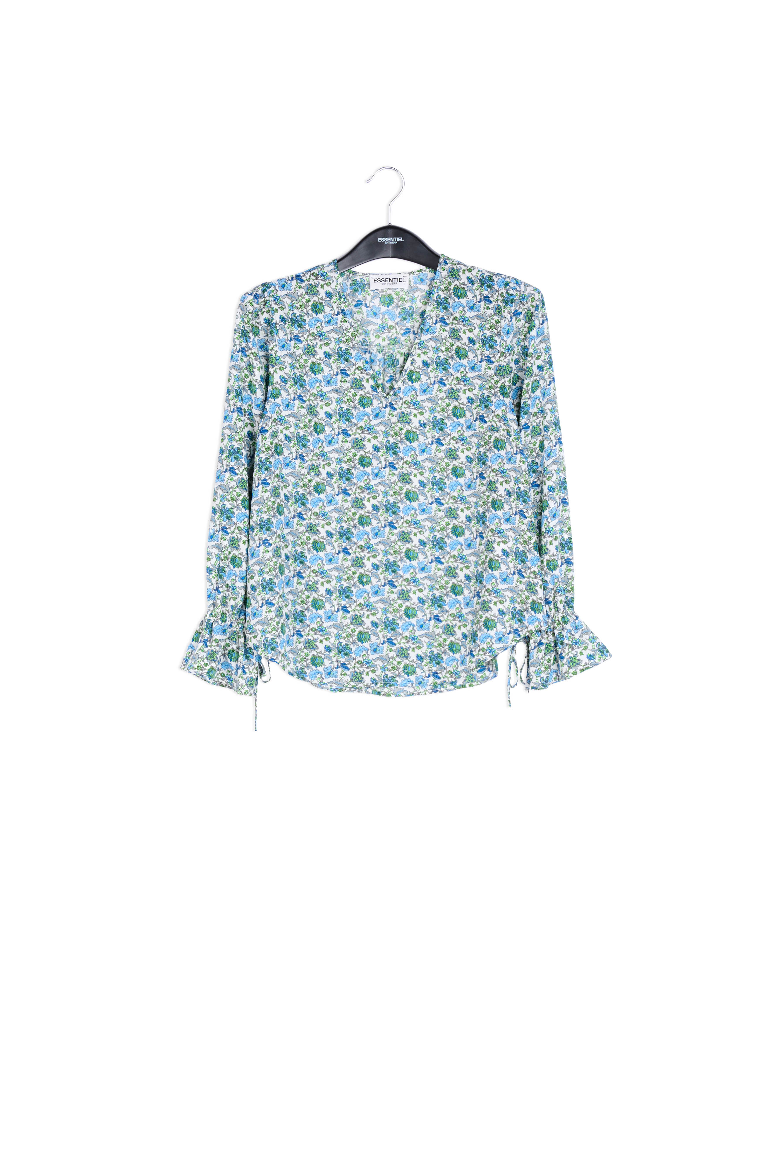 White top with blue floral print and rhinestones RE—SSENTIEL | Essentiel second hand
