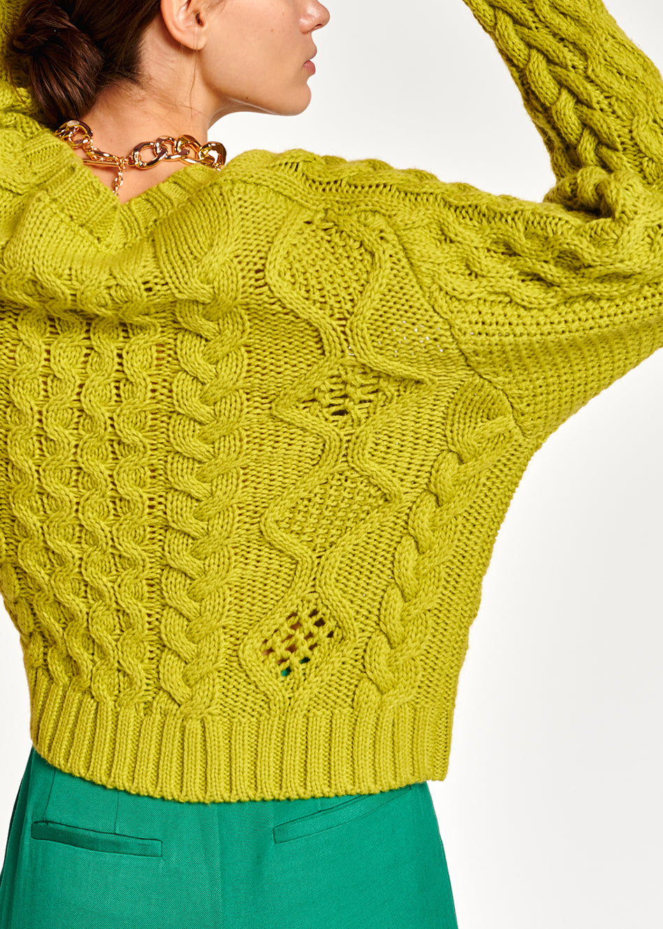Lime green cable-knit wool-blend sweater RE—SSENTIEL | Essentiel second hand