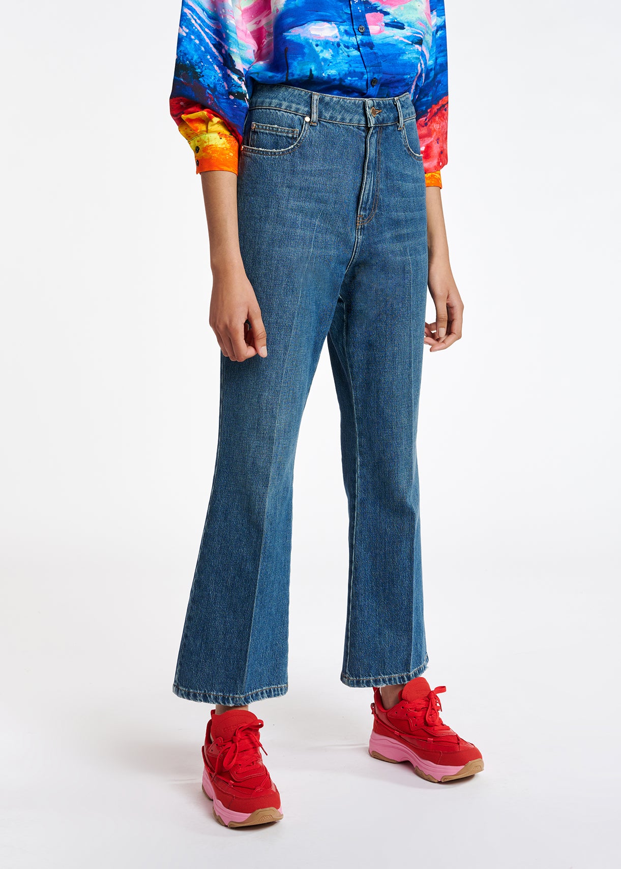 Blue cotton-stretch flared-fit jeans RE—SSENTIEL | Essentiel second hand