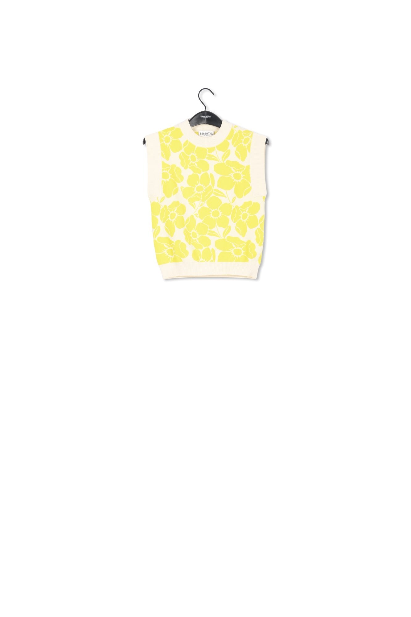 Top sans manches en jacquard fleuri blanc cassé et jaune RE—SSENTIEL | Essentiel second hand