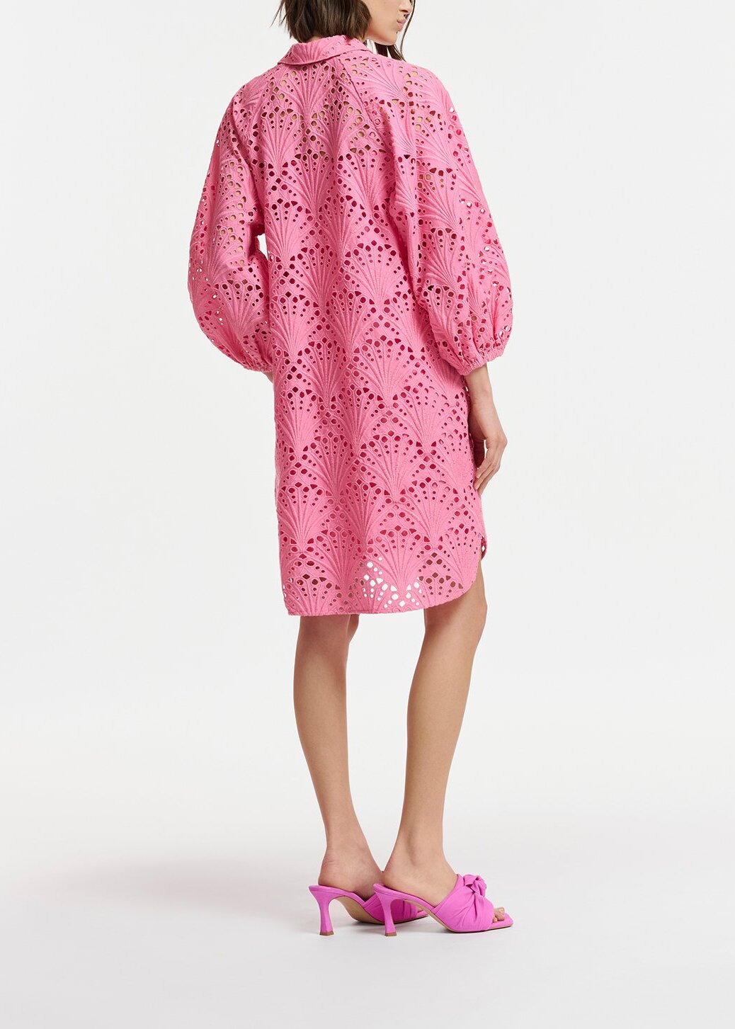 Pink broderie anglaise cotton knee-length dress RE—SSENTIEL | Essentiel second hand