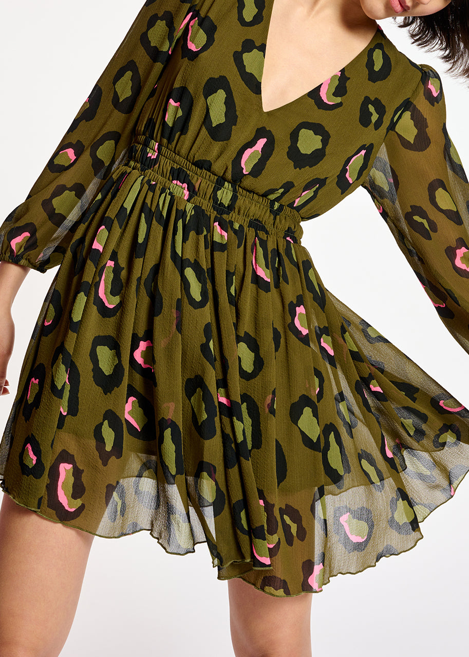 Mini-robe kaki à imprimé léopard RE—SSENTIEL | Essentiel second hand
